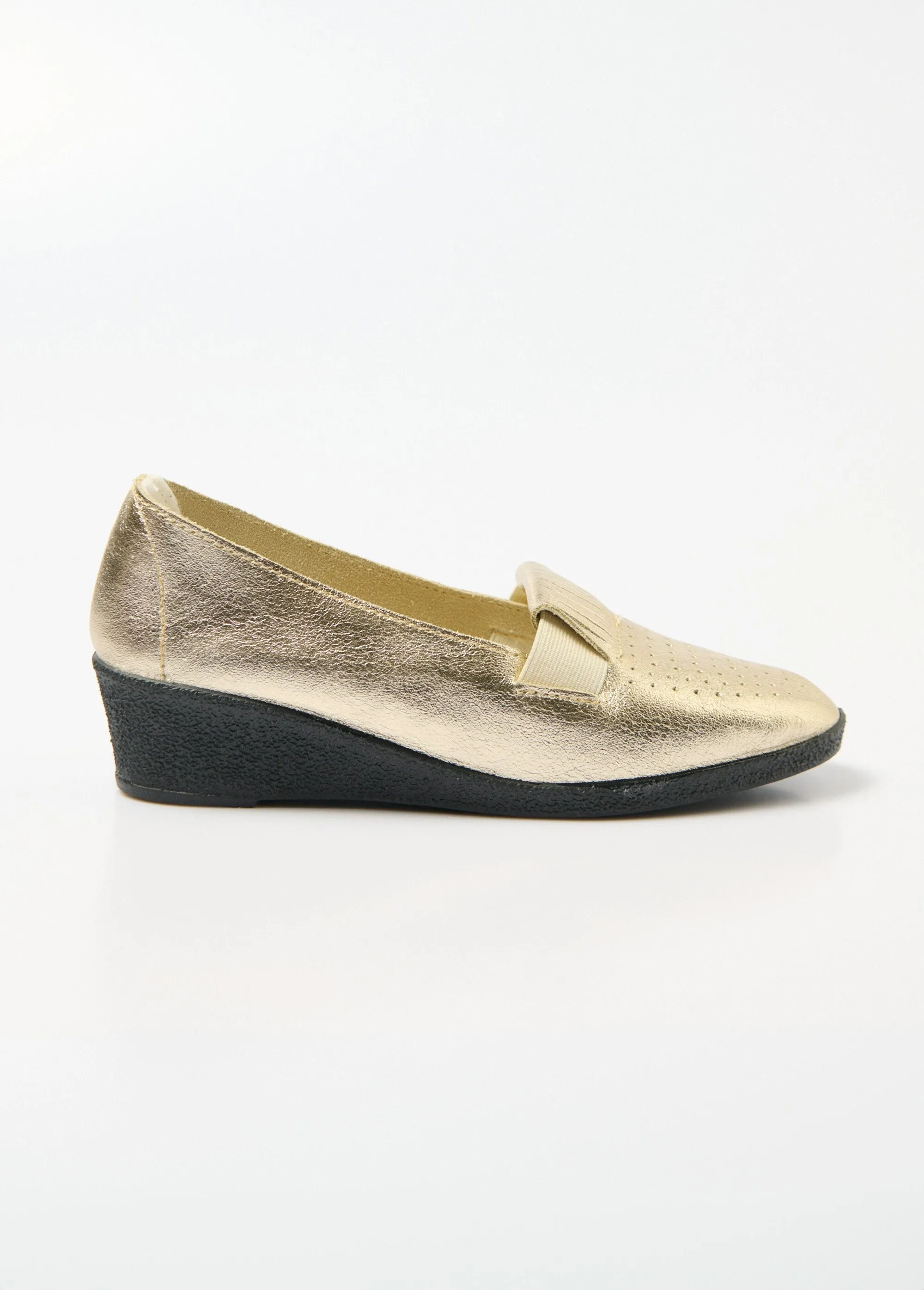 Elasticated leather wedge loafers, comfort width