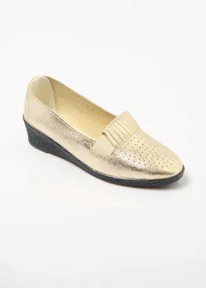 Elasticated leather wedge loafers, comfort width
