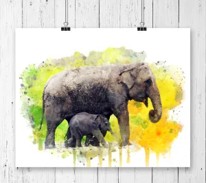Elephant and Baby Elephant  Art Print - Unframed