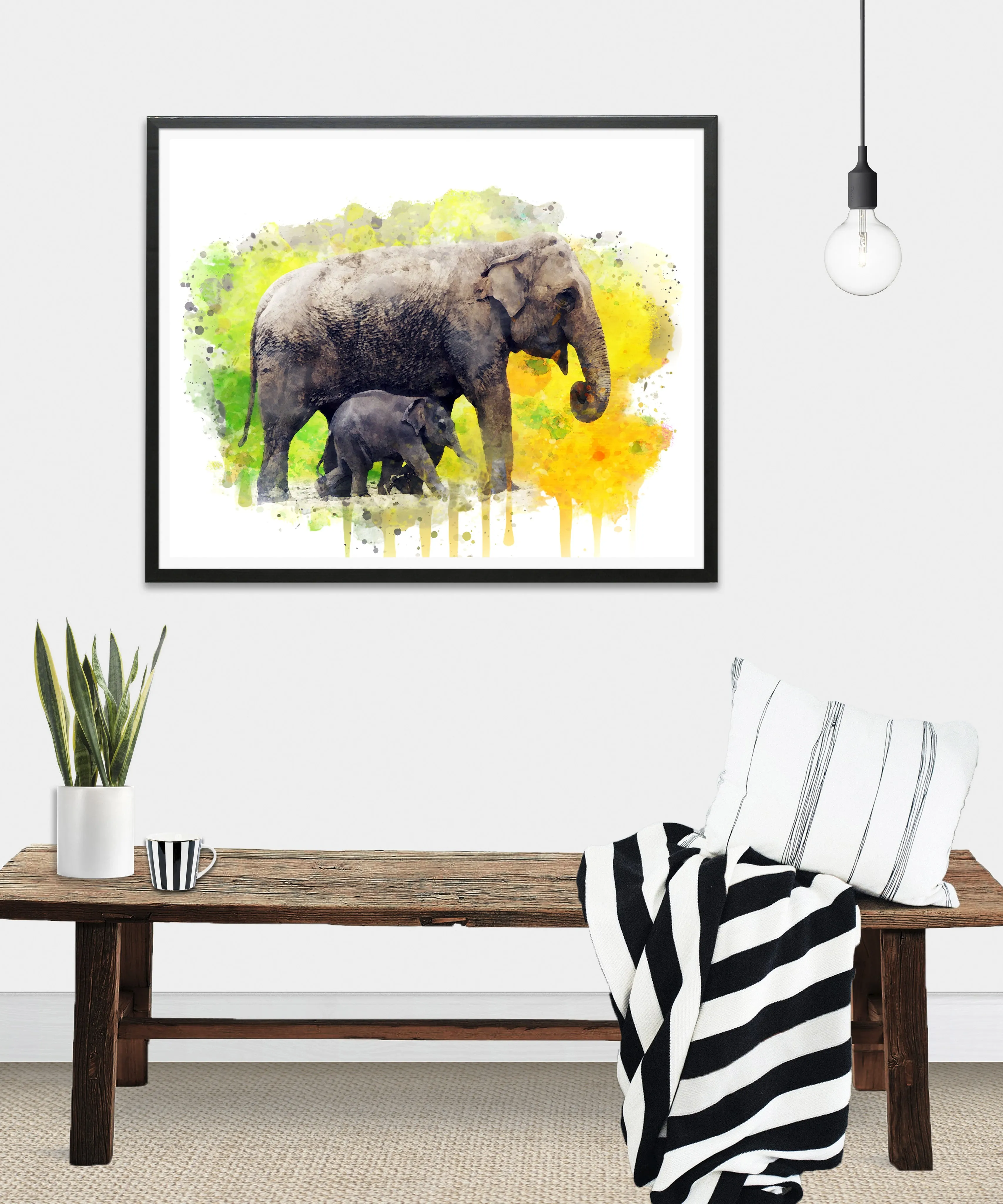 Elephant and Baby Elephant  Art Print - Unframed