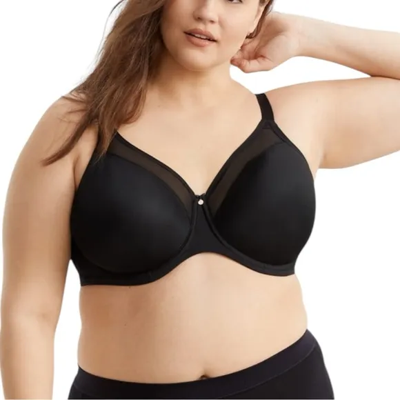 Elomi Smoothing Underwire Bra Plus Size 44DD Black Aerocool Unlined Breathable