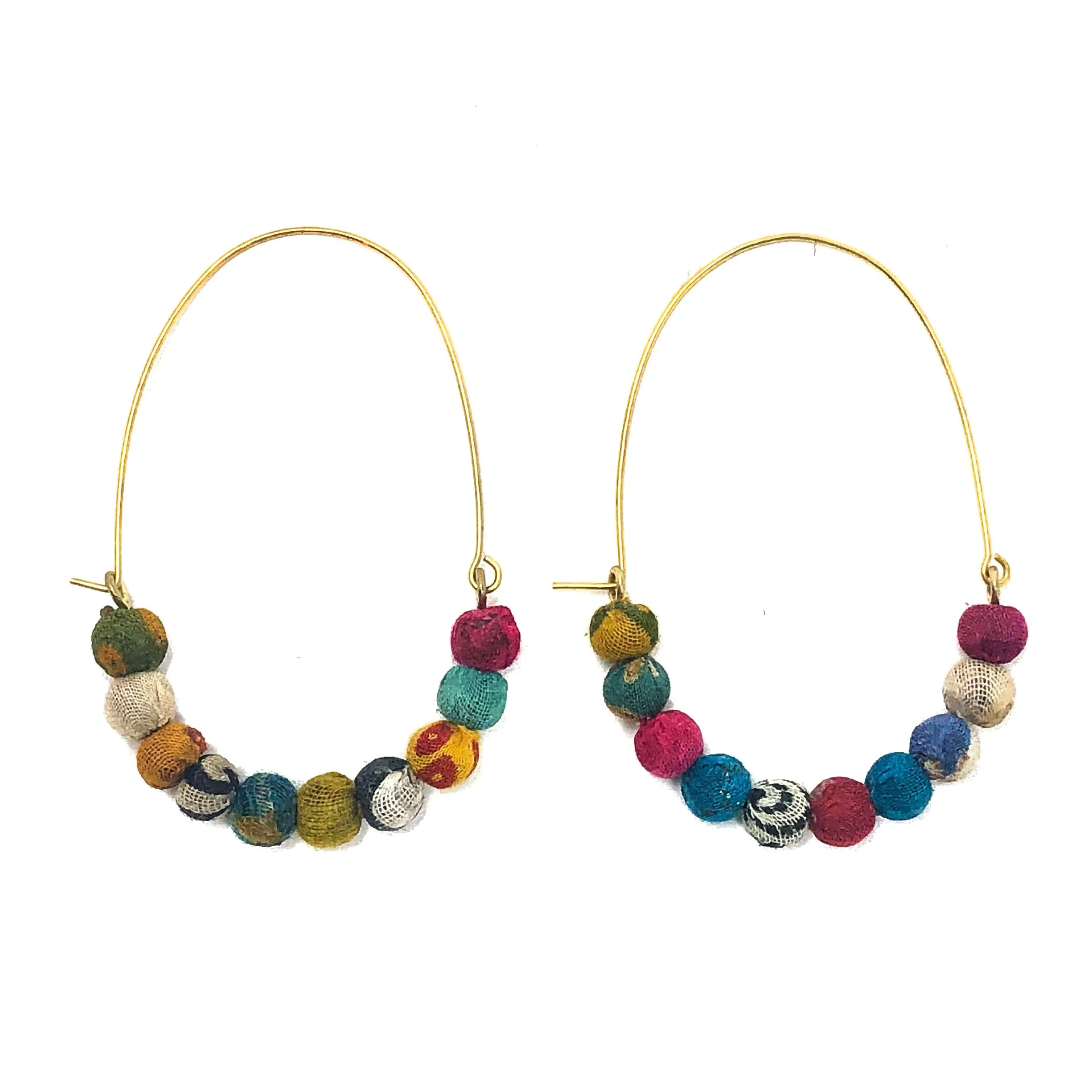 Elongated Kantha Wire Hoops