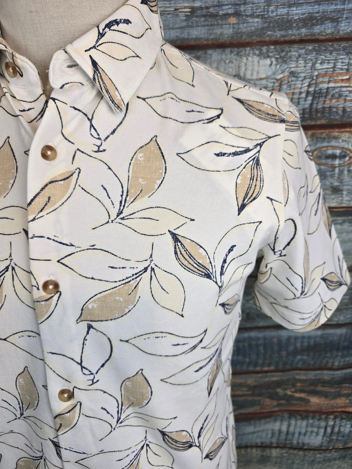 FYNCH-HATTON Short Sleeve Pique Leaf Print Shirt