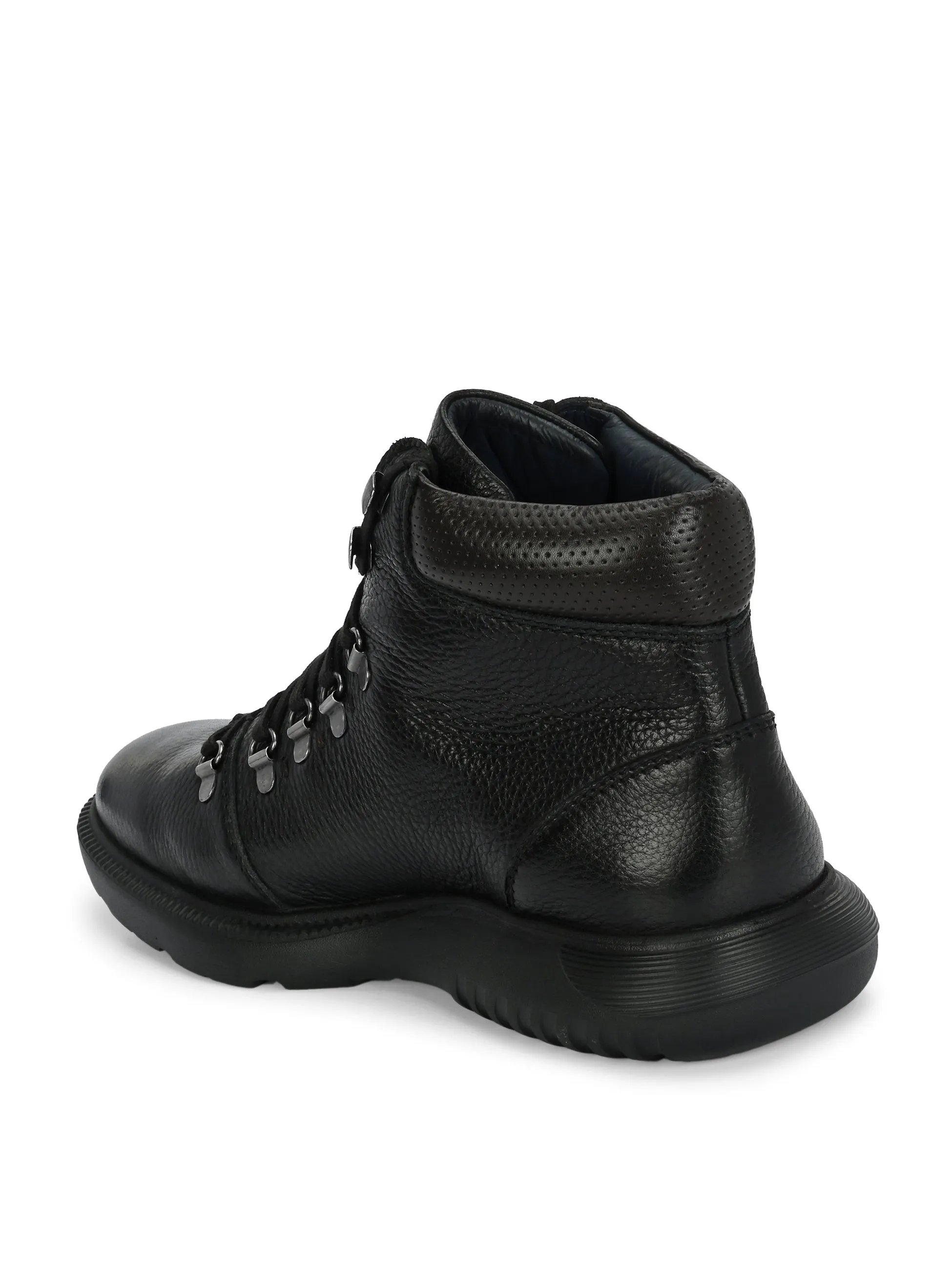 Hitz Men's Black Leather Lace-up Ankle Boot Shoes