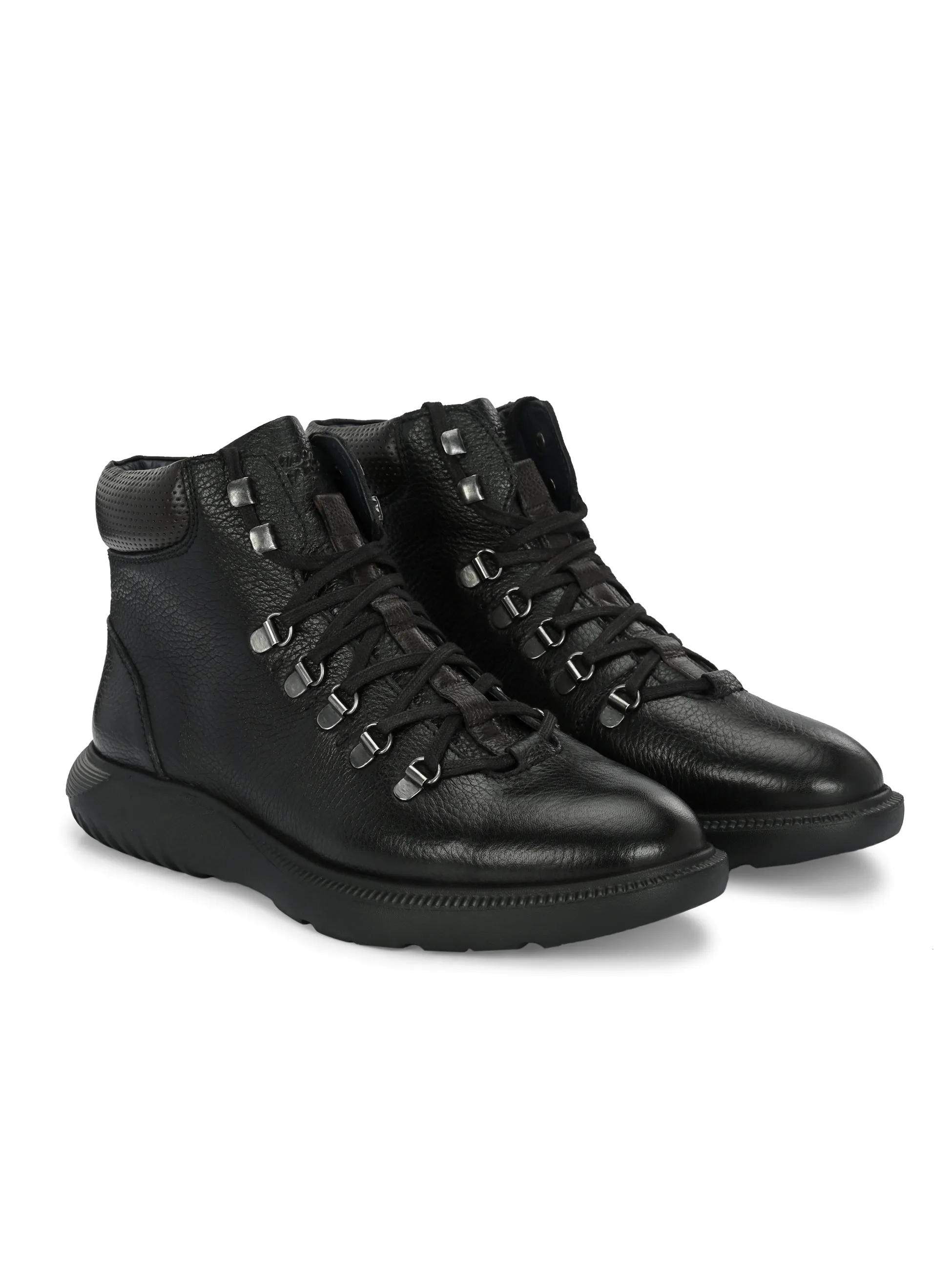 Hitz Men's Black Leather Lace-up Ankle Boot Shoes