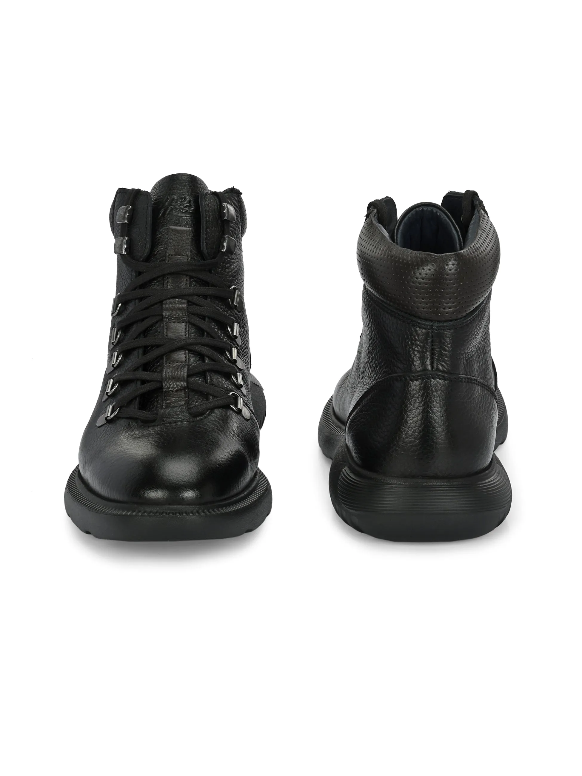 Hitz Men's Black Leather Lace-up Ankle Boot Shoes