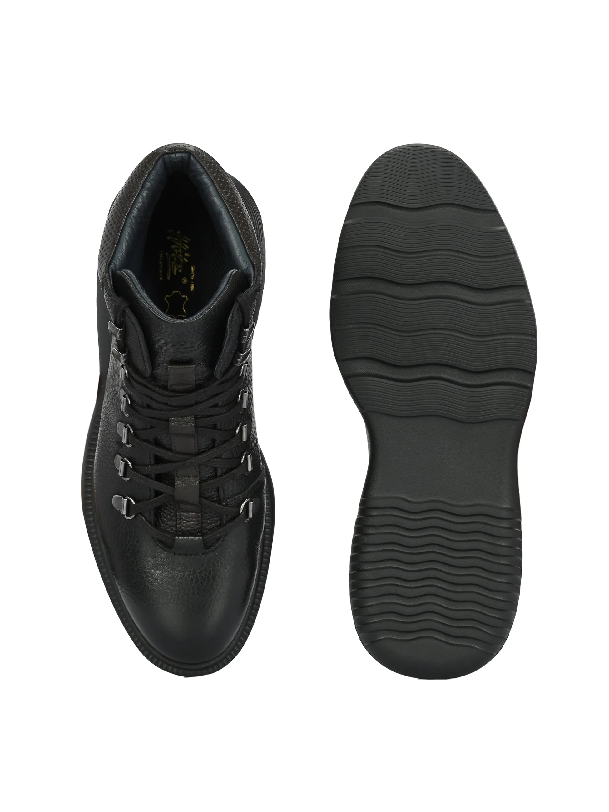 Hitz Men's Black Leather Lace-up Ankle Boot Shoes