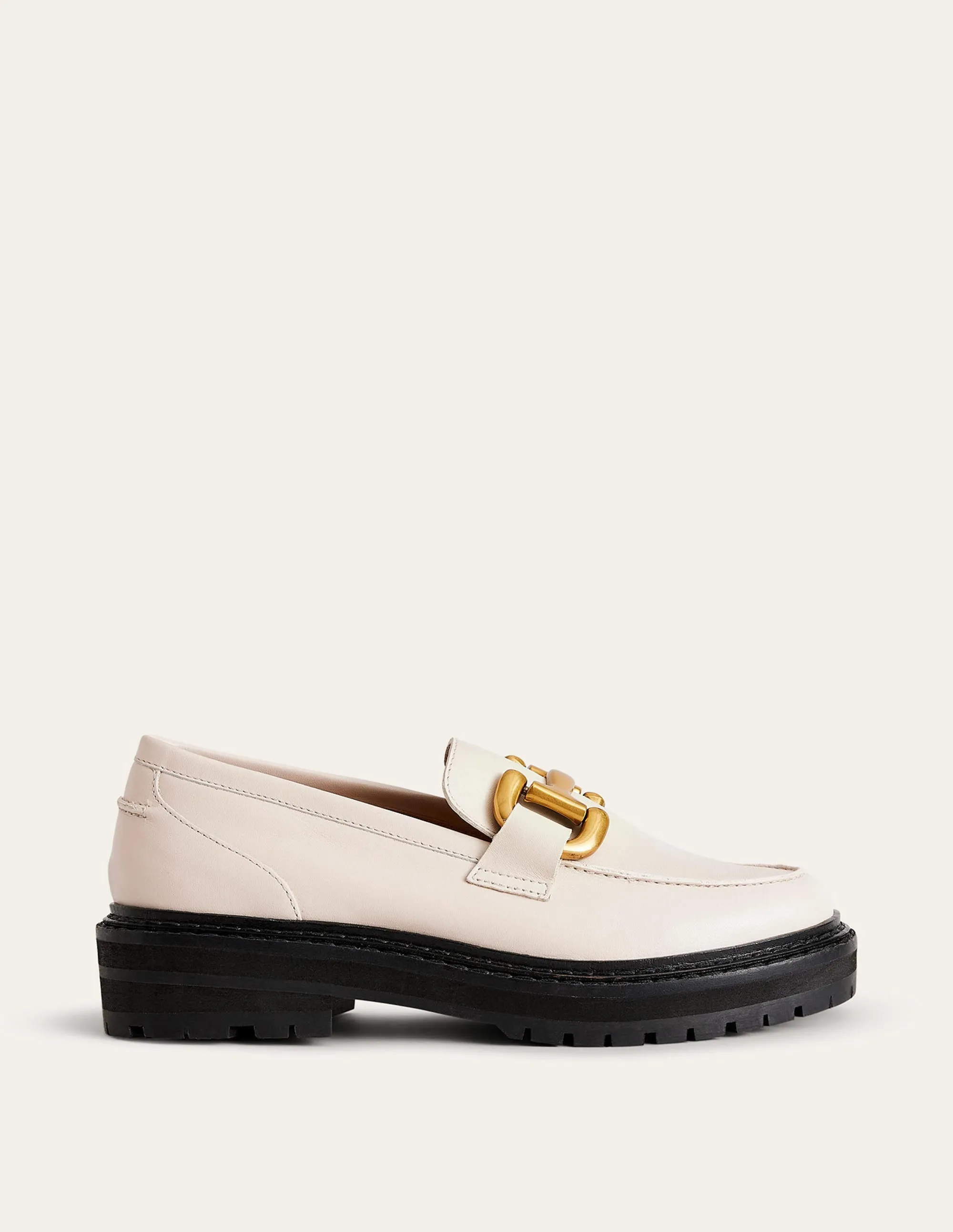 Iris Loafer mit breiter Sohle und Trensendetail-Beige Getrommeltes Leder