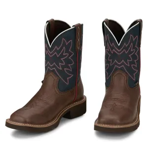 Justin Women's Sunny Dark Navy & Brown Square Toe Boots