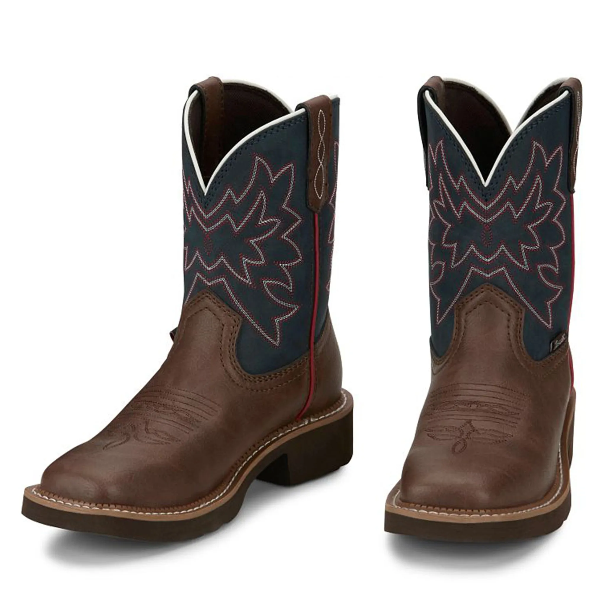 Justin Women's Sunny Dark Navy & Brown Square Toe Boots