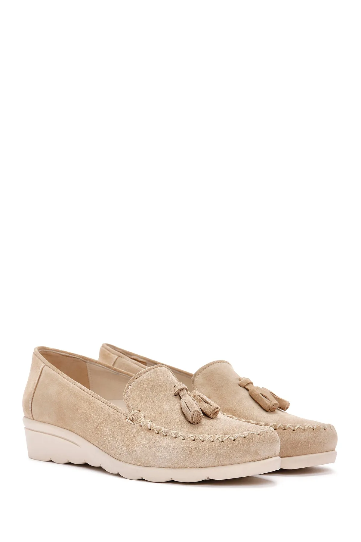 Kadın Bej Deri Comfort Loafer