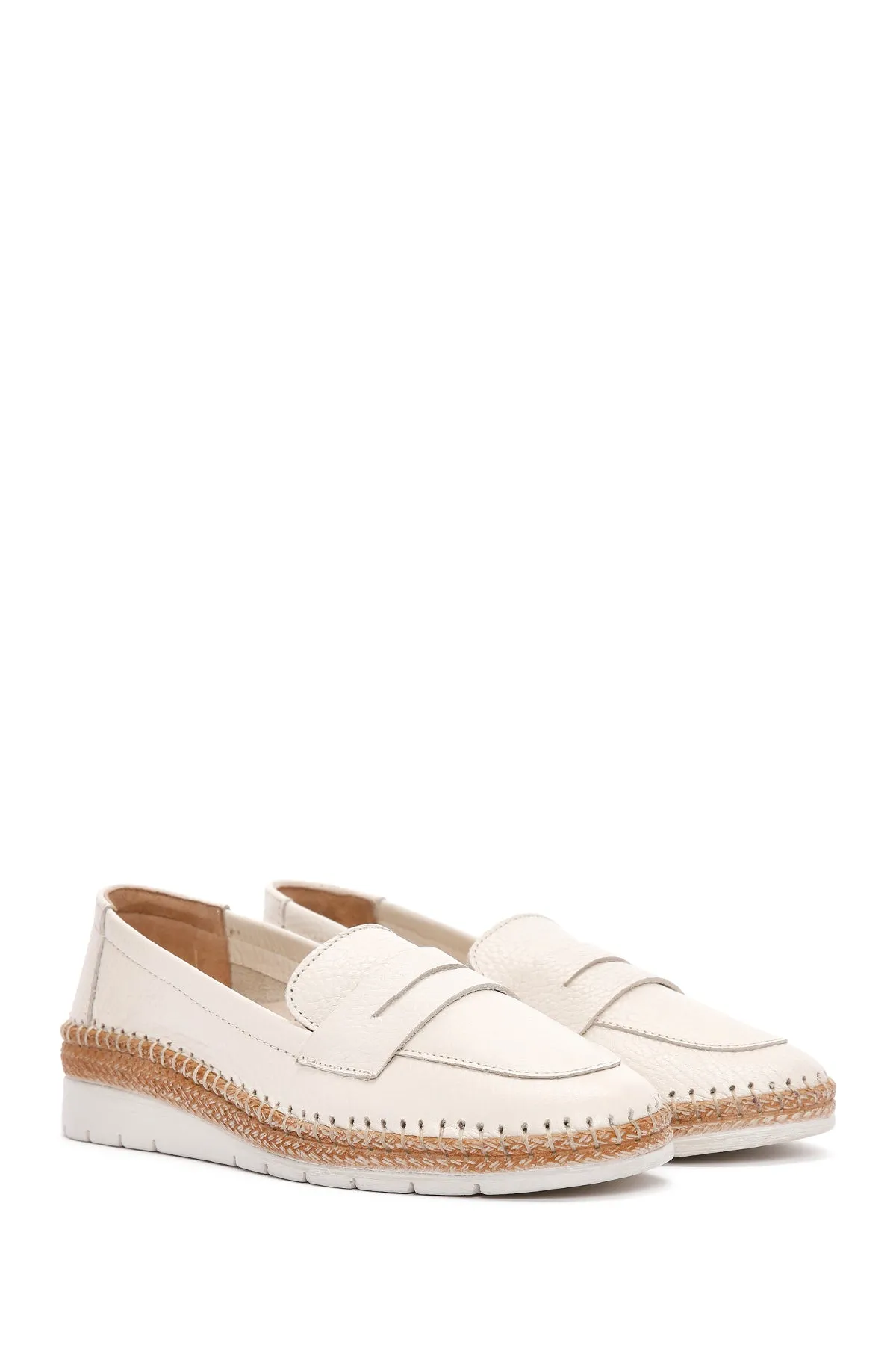 Kadın Bej Deri Comfort Loafer