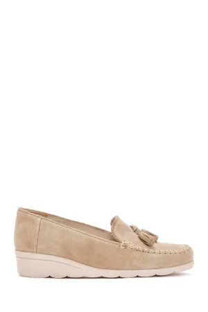 Kadın Bej Deri Comfort Loafer