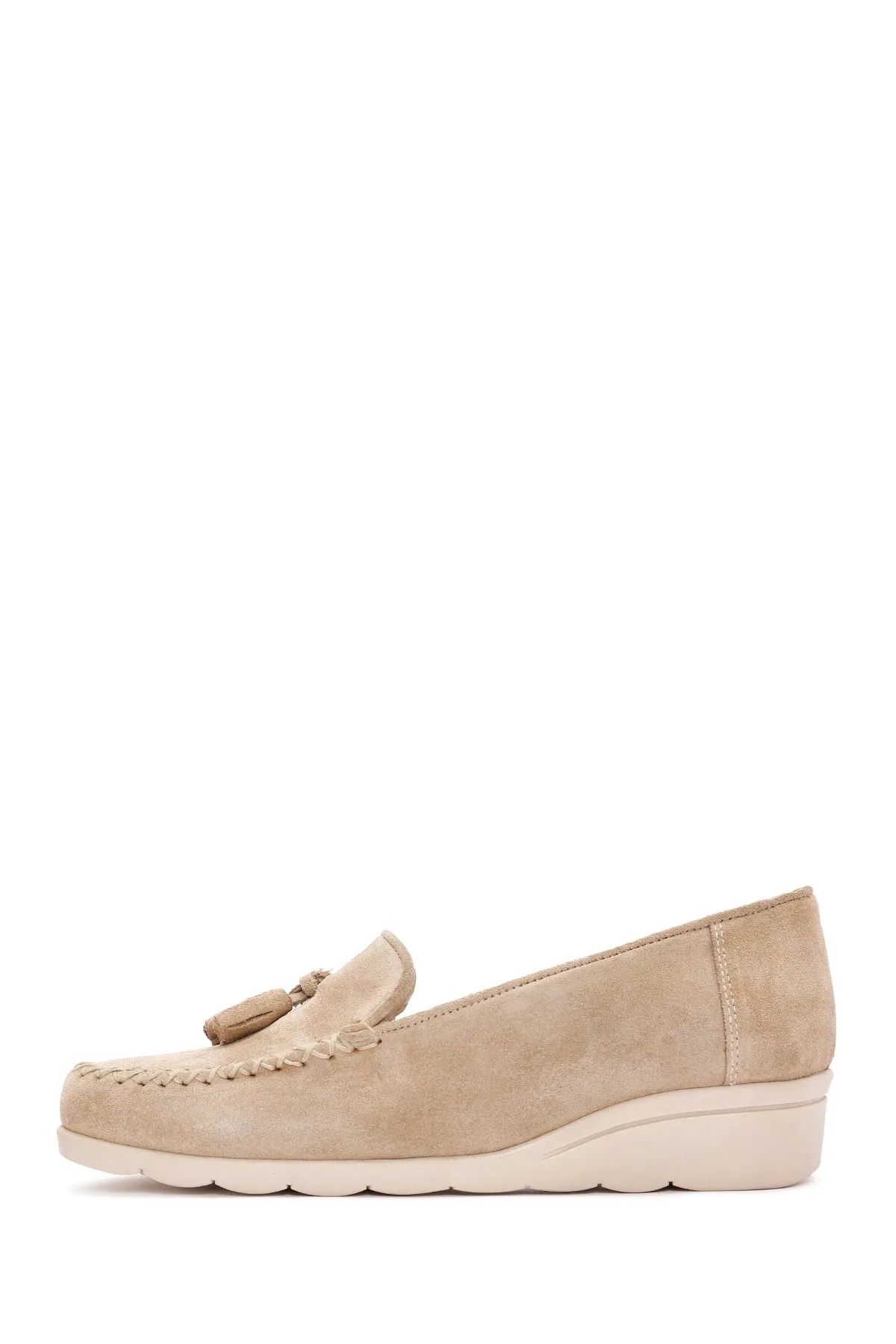 Kadın Bej Deri Comfort Loafer