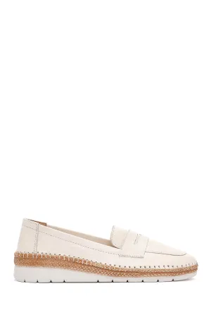 Kadın Bej Deri Comfort Loafer