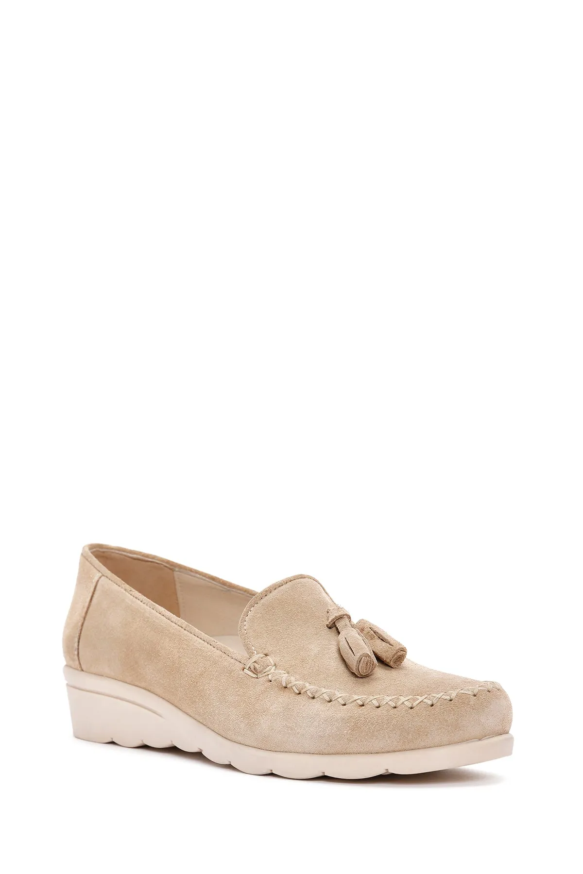Kadın Bej Deri Comfort Loafer