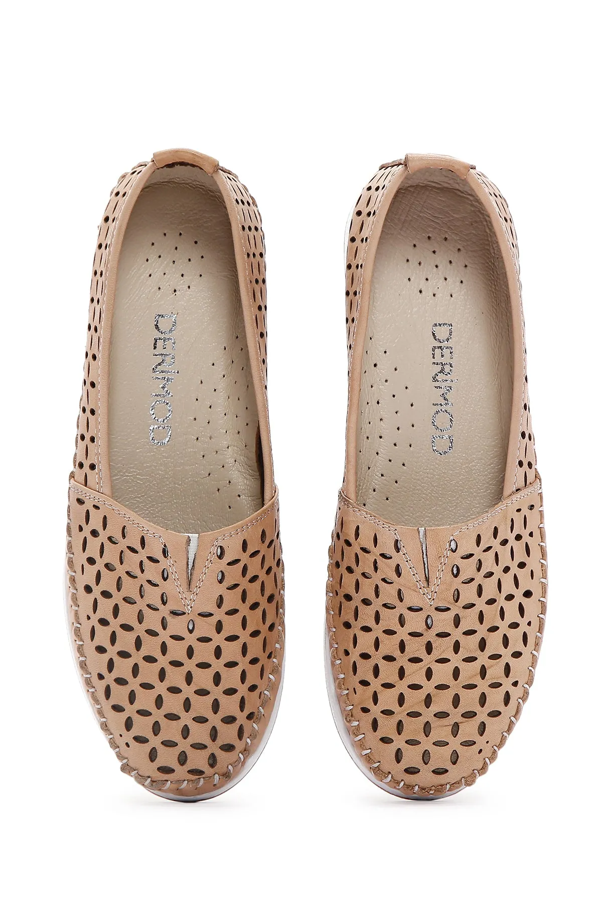 Kadın Bej Kalın Tabanlı Deri Comfort Loafer