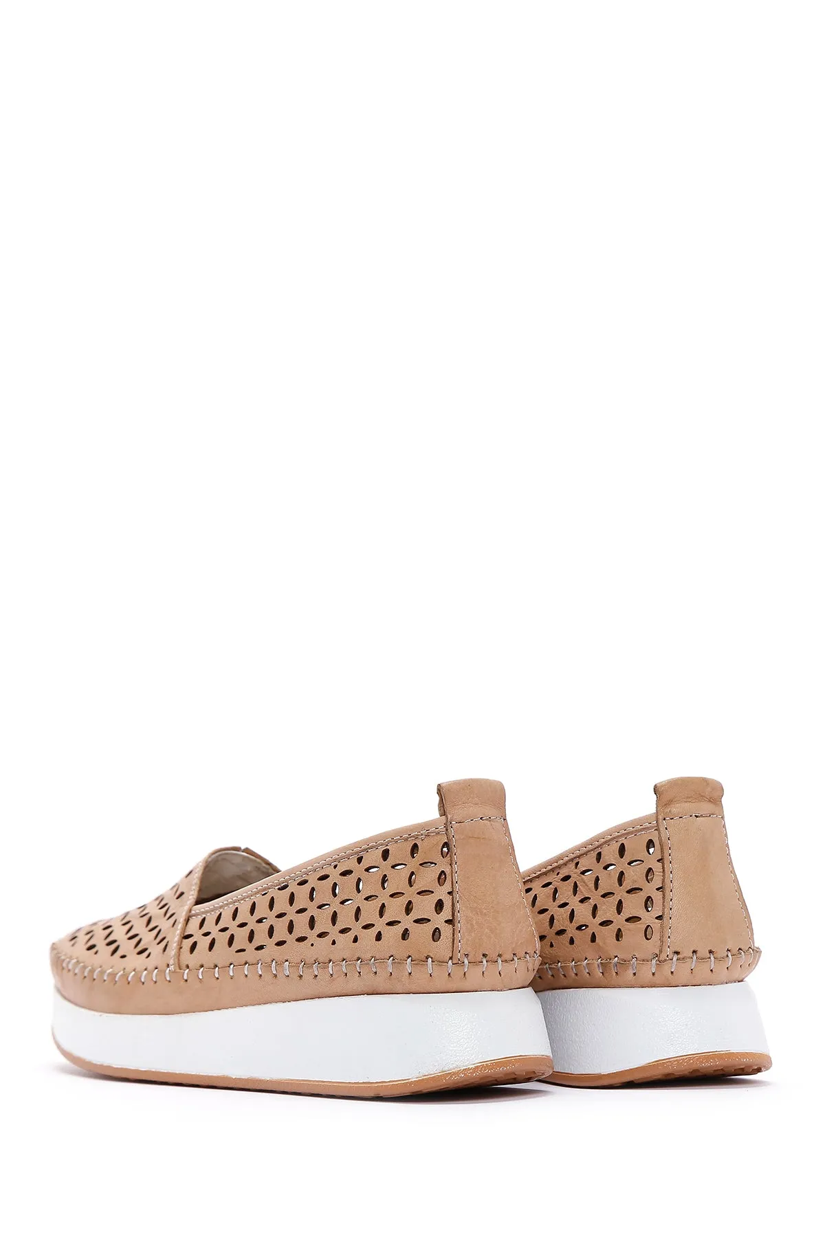 Kadın Bej Kalın Tabanlı Deri Comfort Loafer