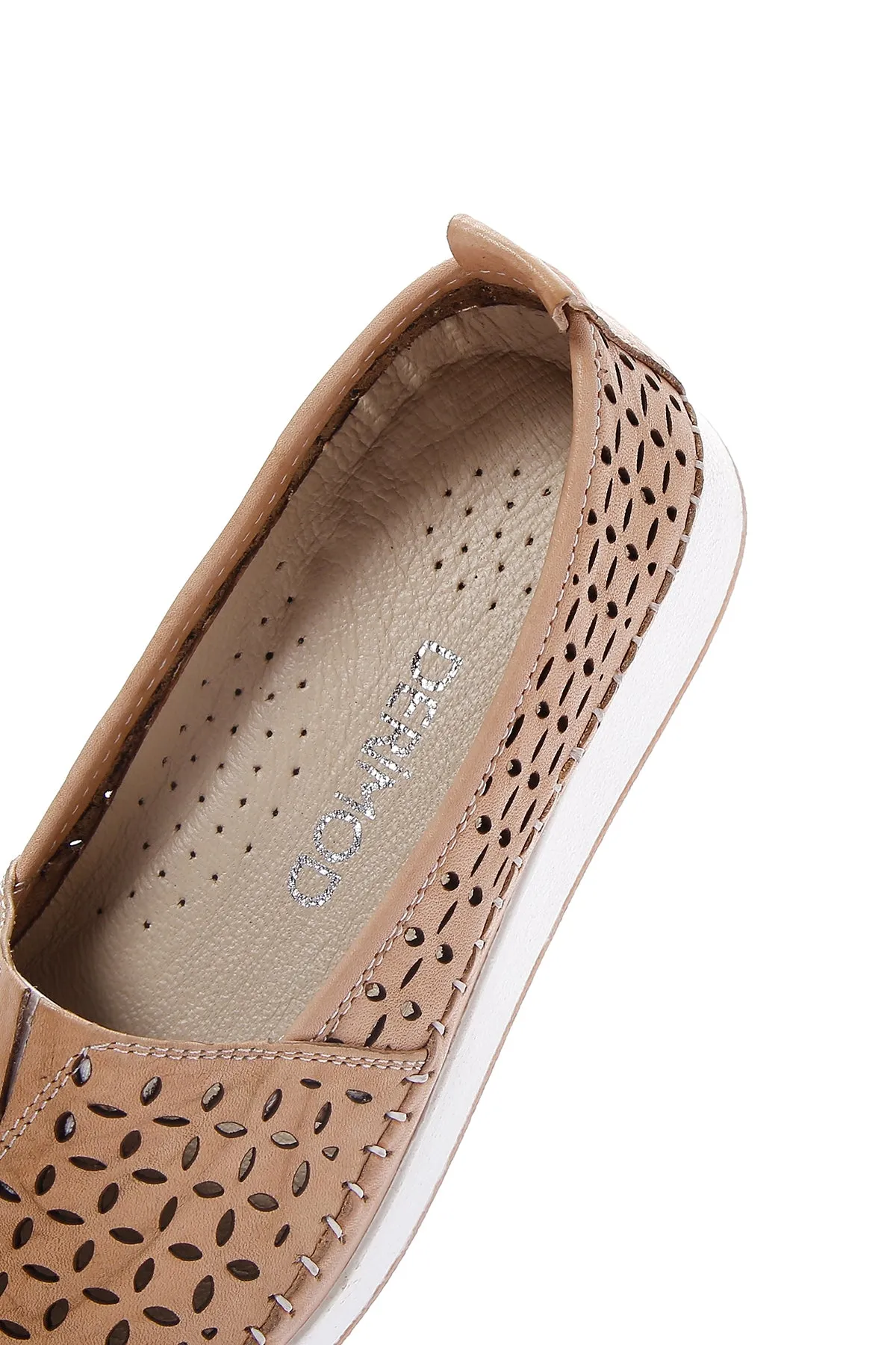 Kadın Bej Kalın Tabanlı Deri Comfort Loafer