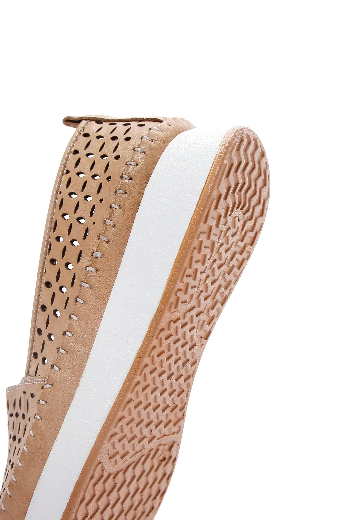 Kadın Bej Kalın Tabanlı Deri Comfort Loafer