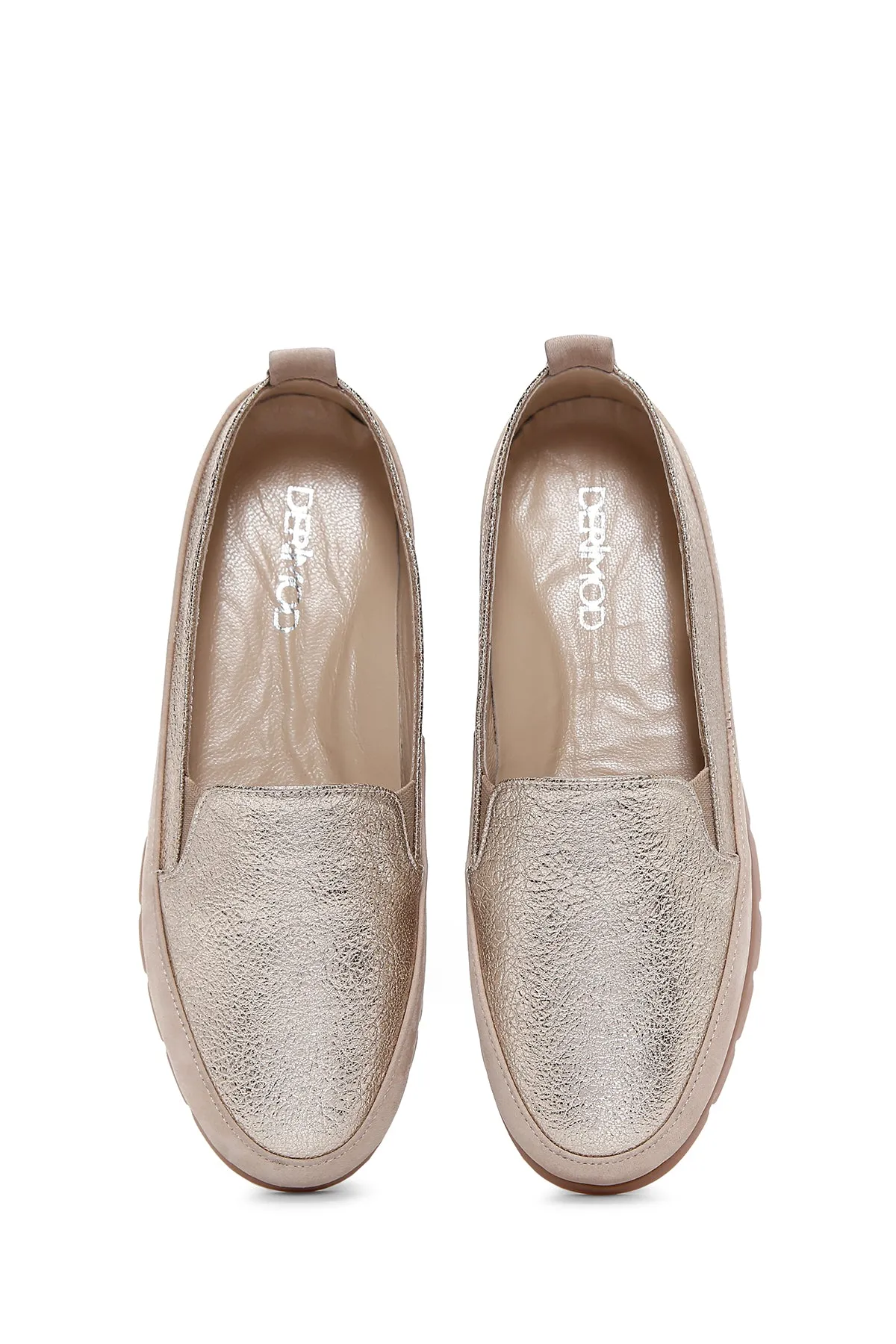 Kadın Bej Simli Deri Comfort Loafer