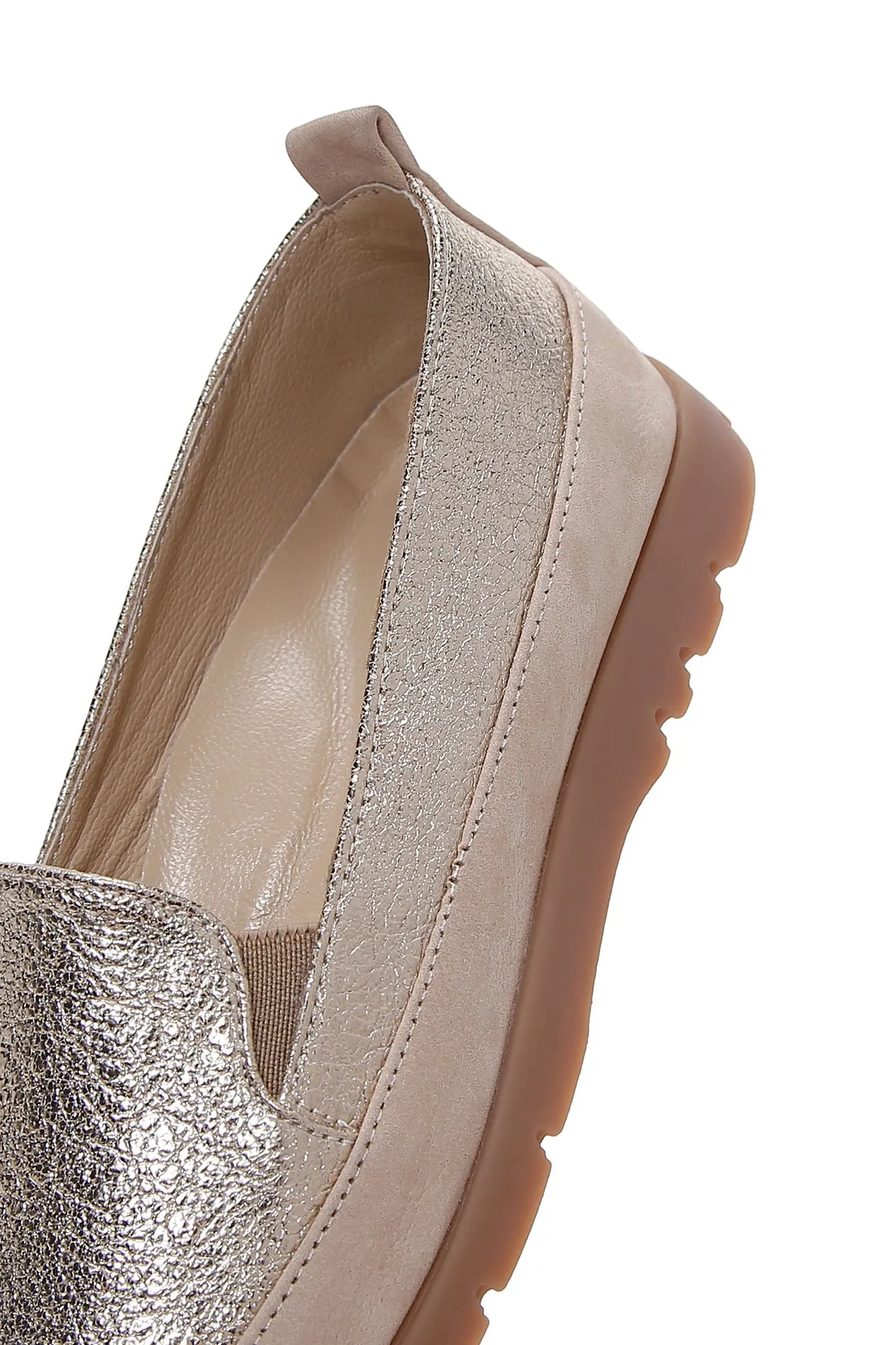 Kadın Bej Simli Deri Comfort Loafer