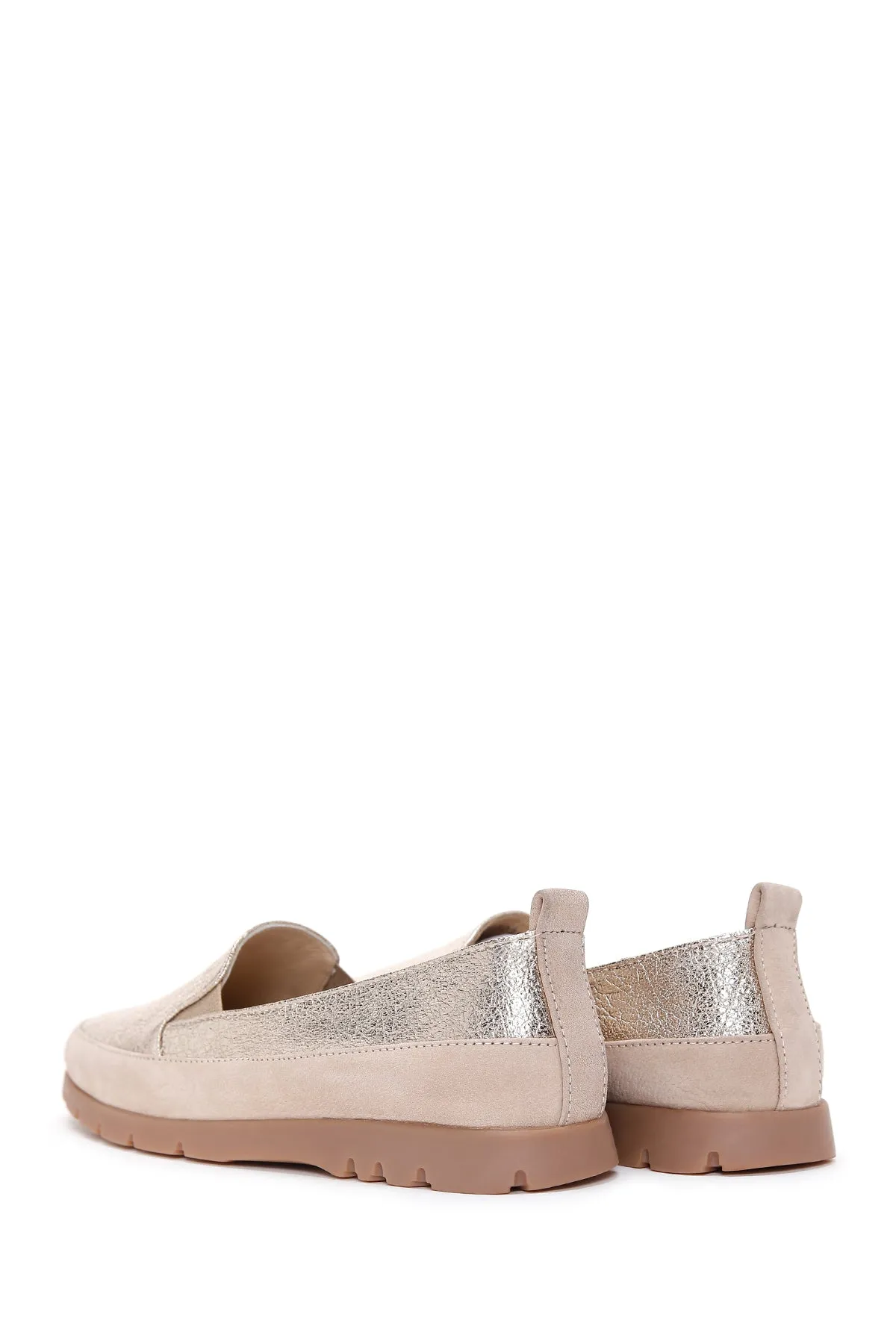 Kadın Bej Simli Deri Comfort Loafer