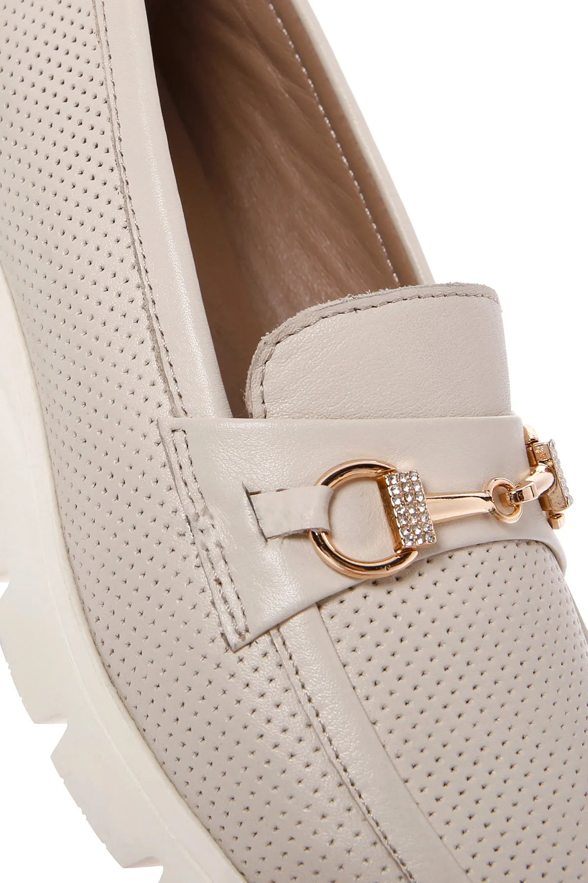 Kadın Krem Deri Comfort Loafer