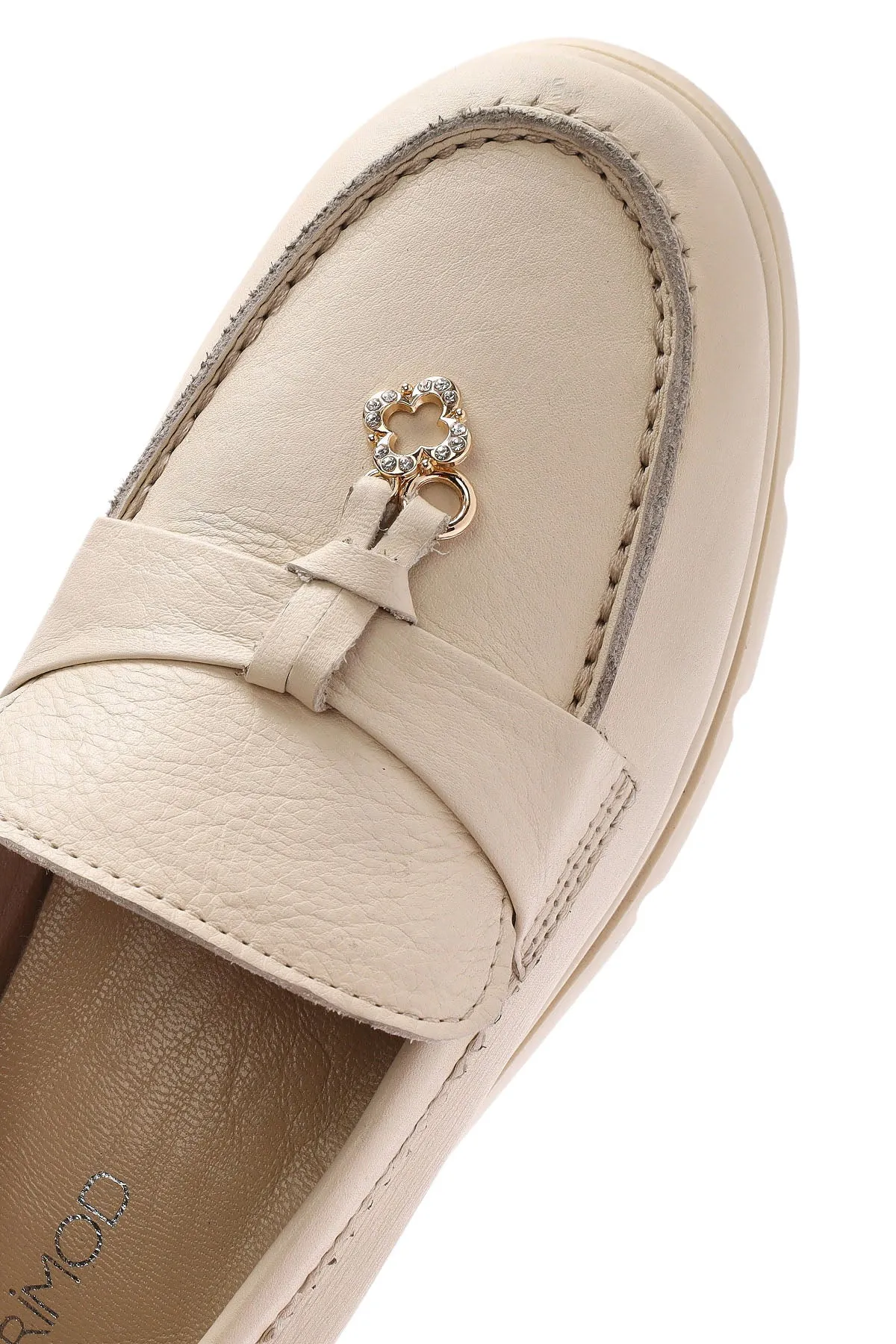 Kadın Krem Deri Comfort Loafer