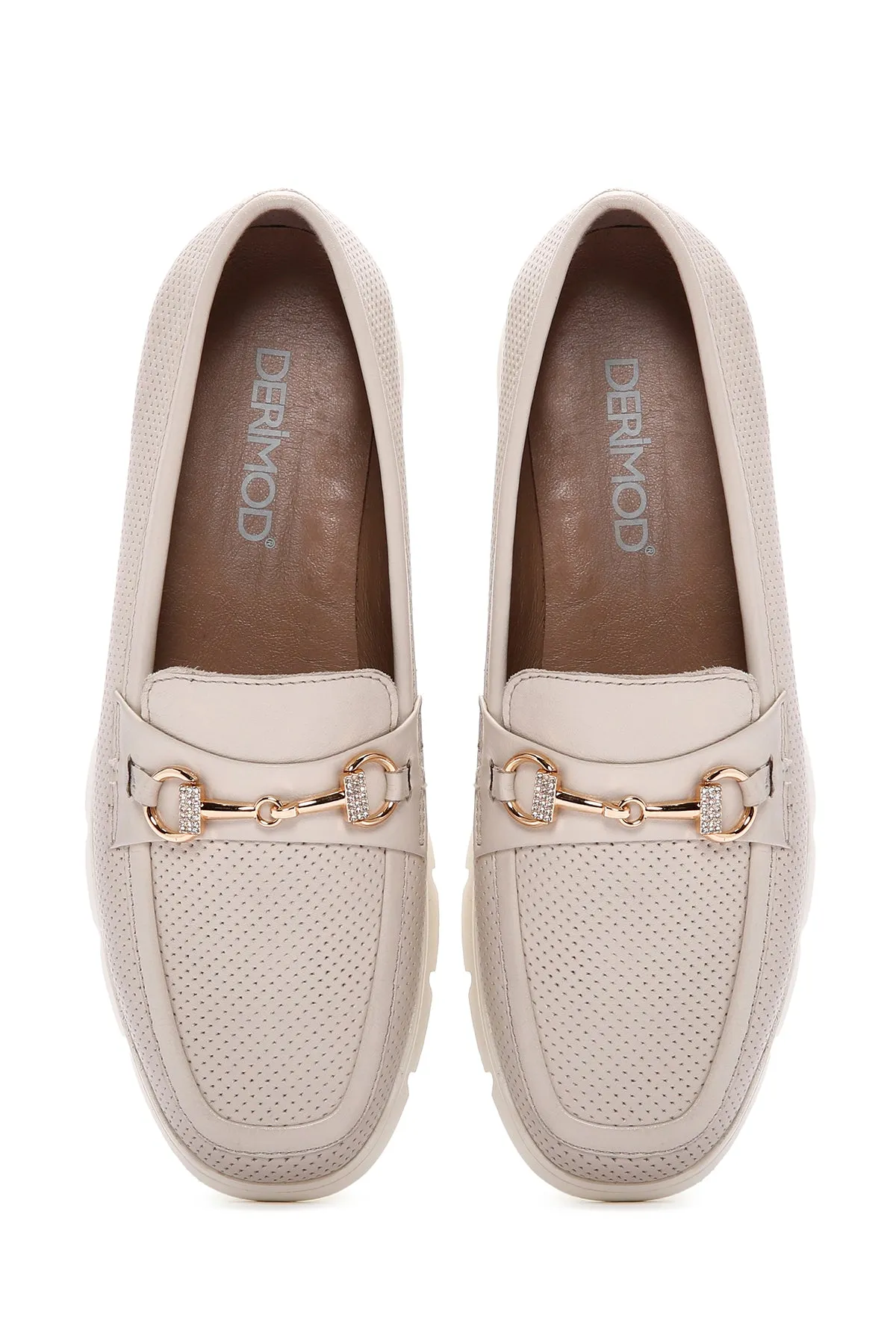 Kadın Krem Deri Comfort Loafer