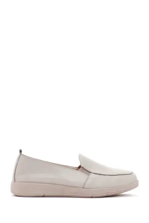 Kadın Krem Deri Comfort Loafer