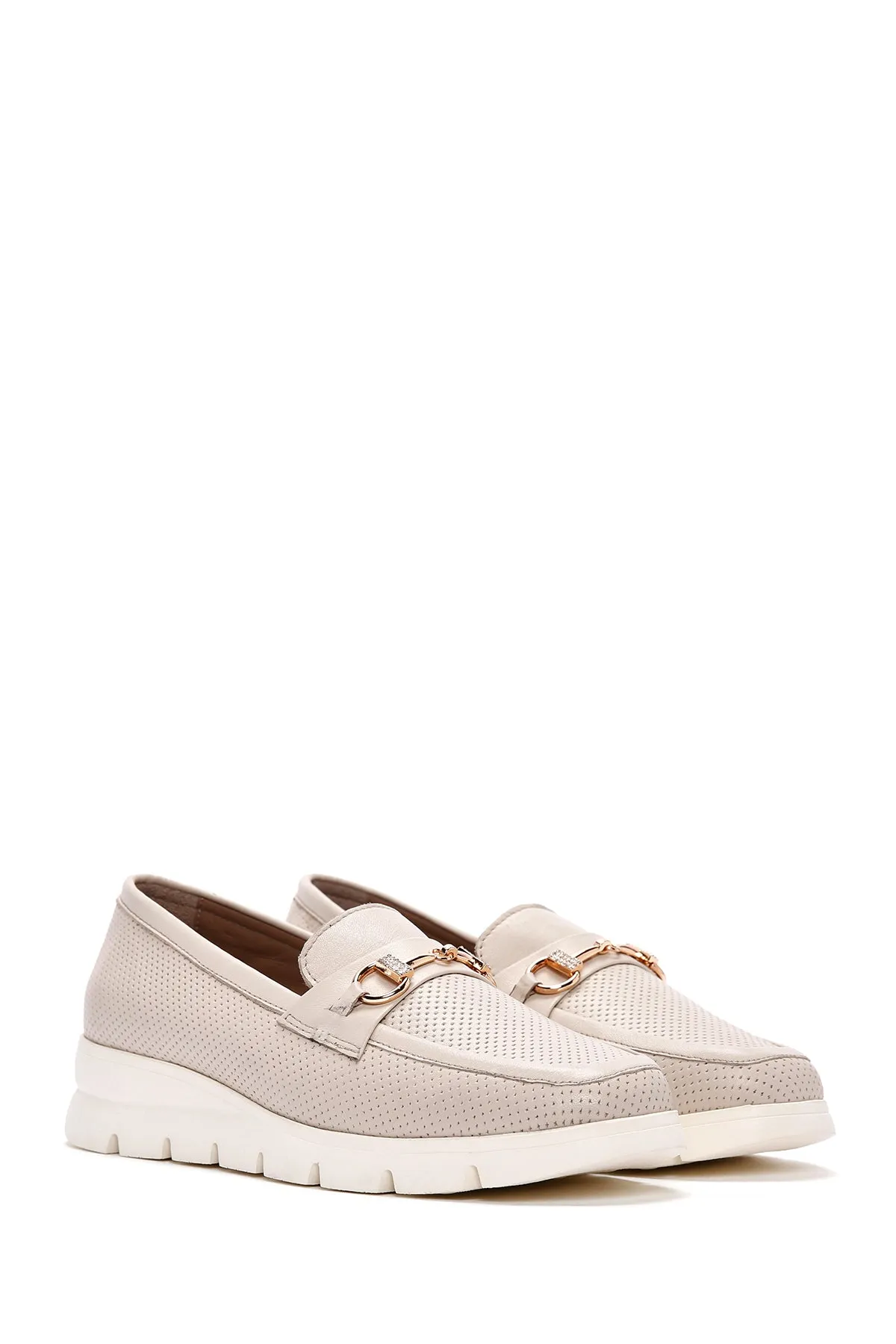 Kadın Krem Deri Comfort Loafer