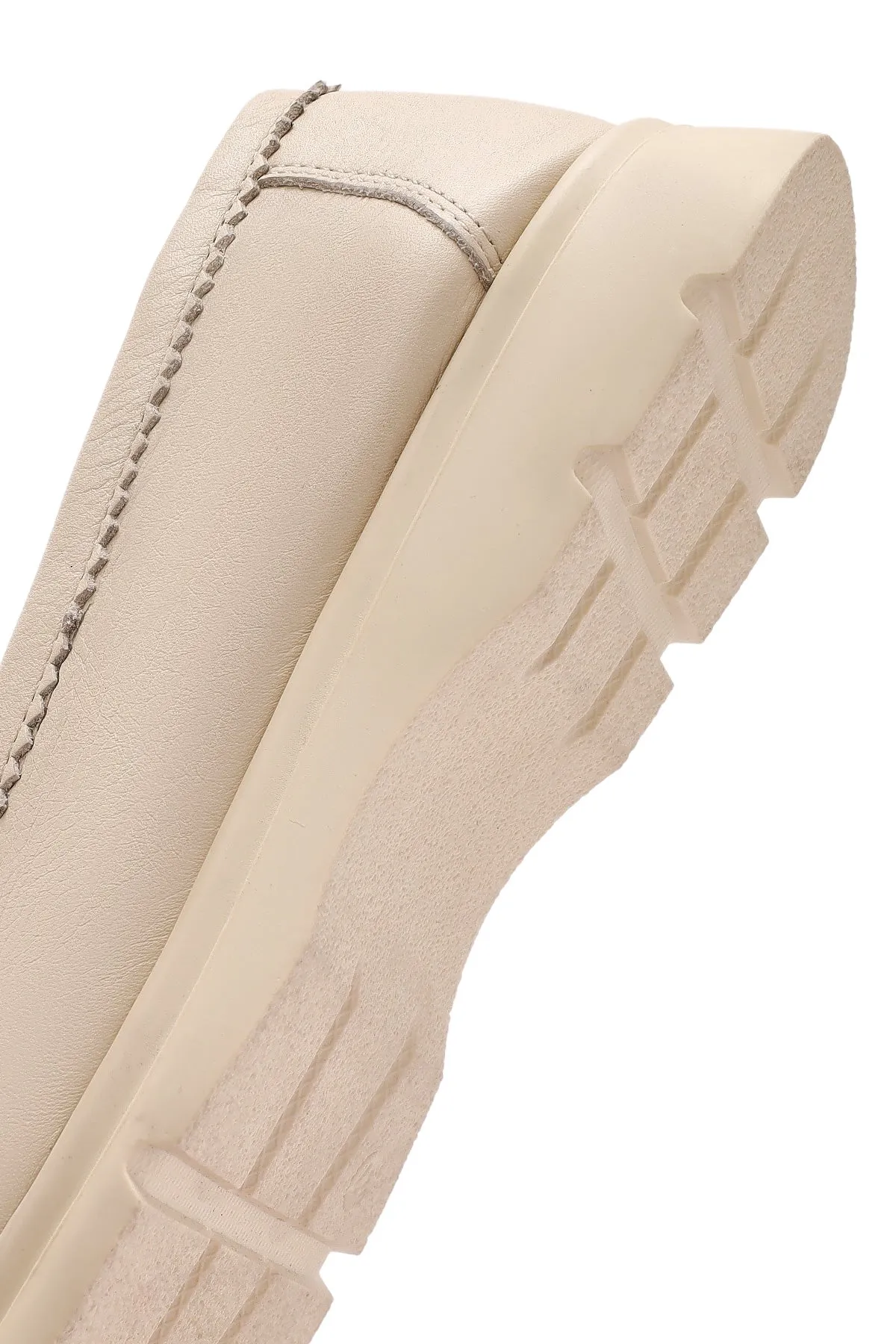 Kadın Krem Deri Comfort Loafer