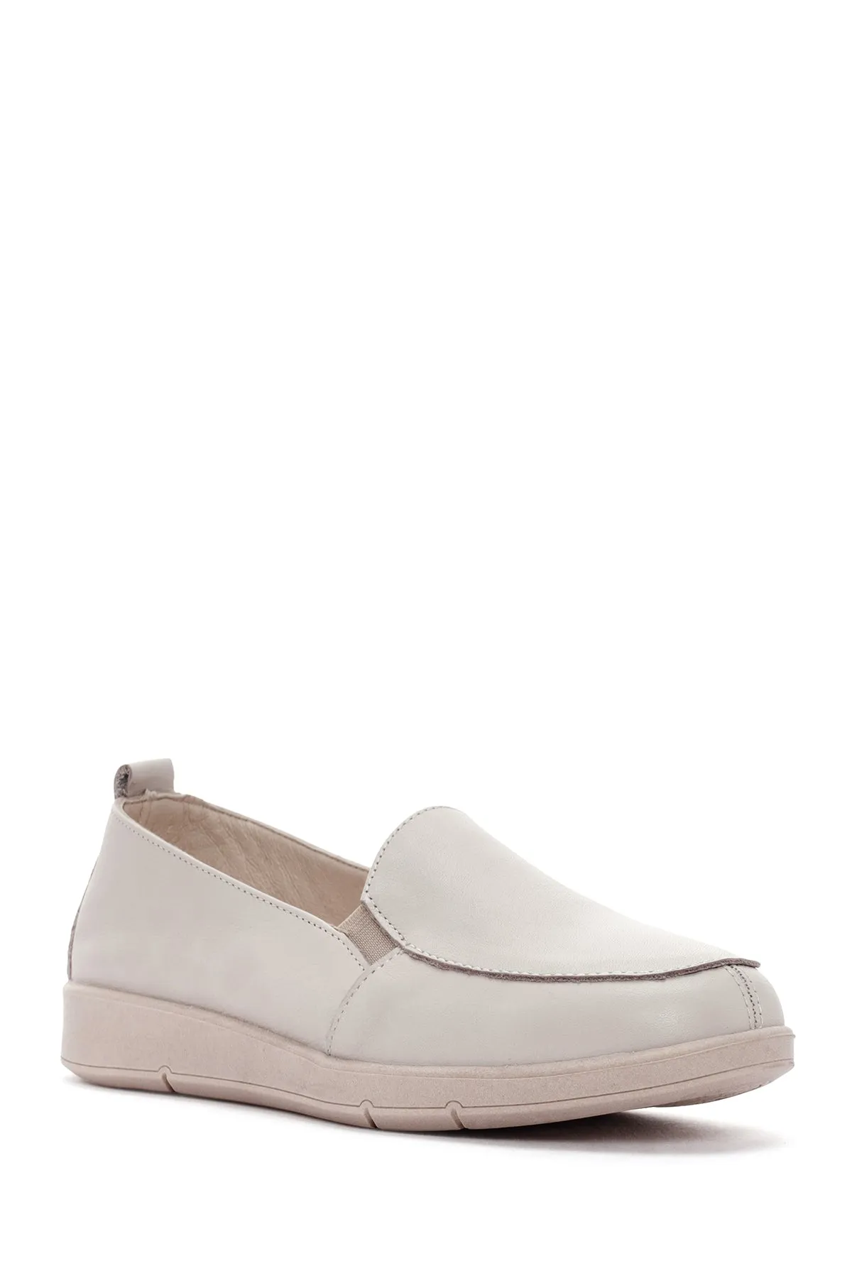 Kadın Krem Deri Comfort Loafer