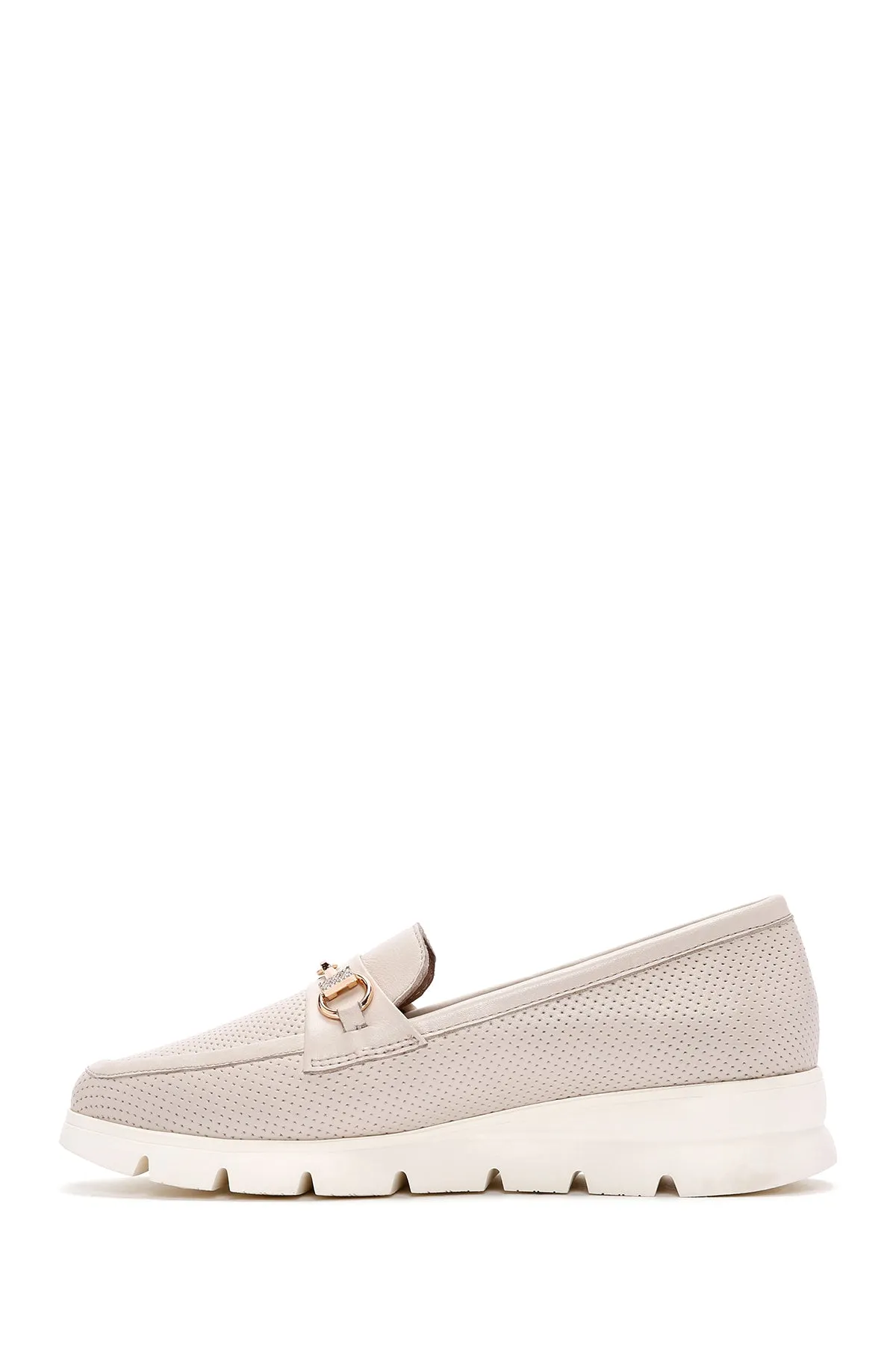 Kadın Krem Deri Comfort Loafer