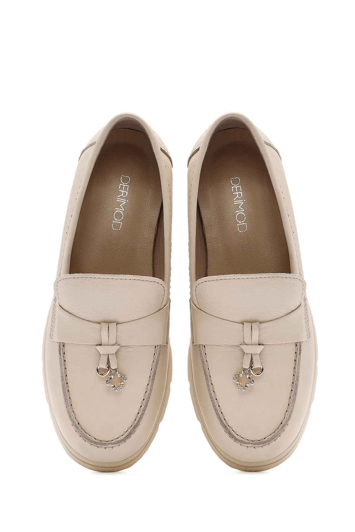 Kadın Krem Deri Comfort Loafer