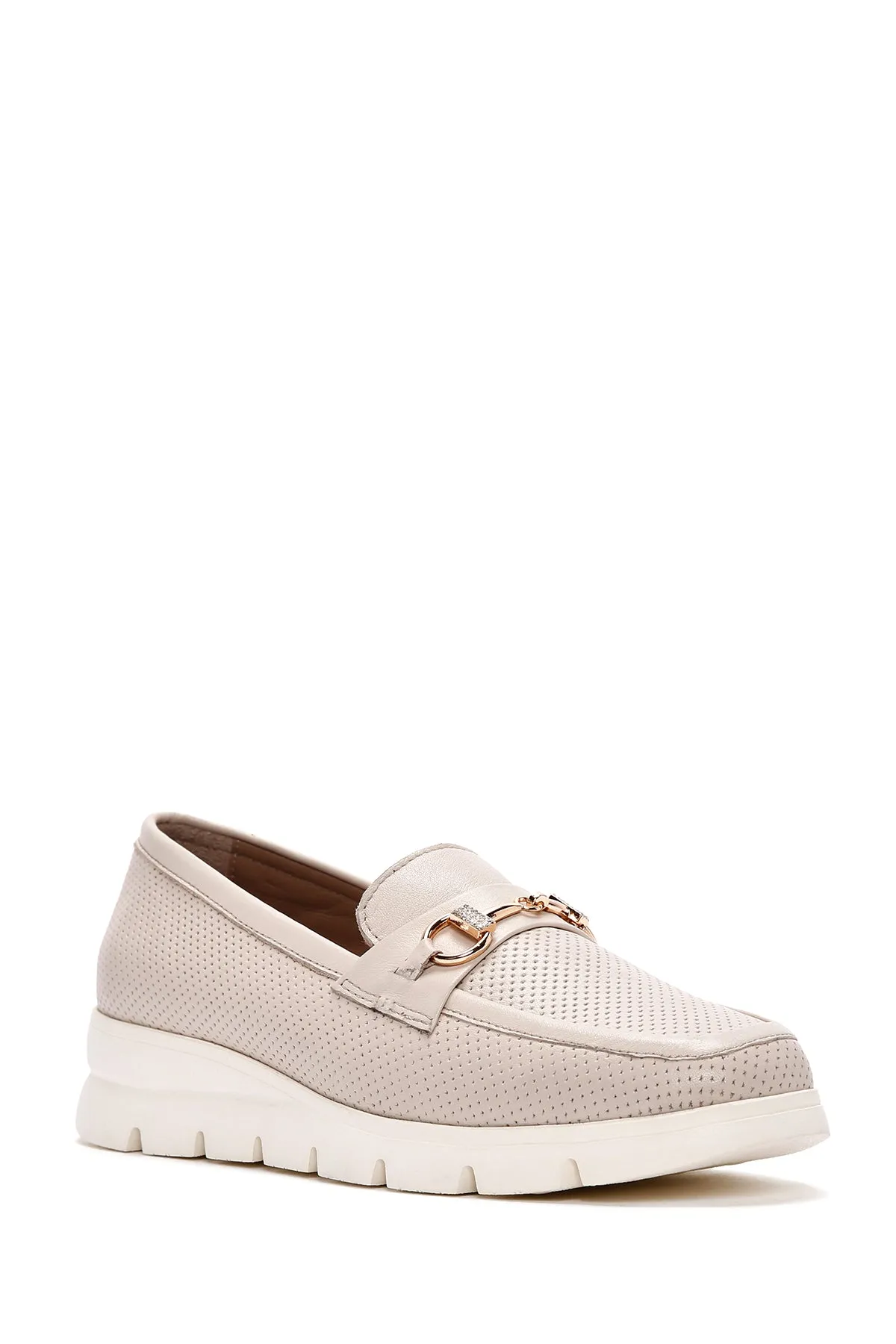 Kadın Krem Deri Comfort Loafer