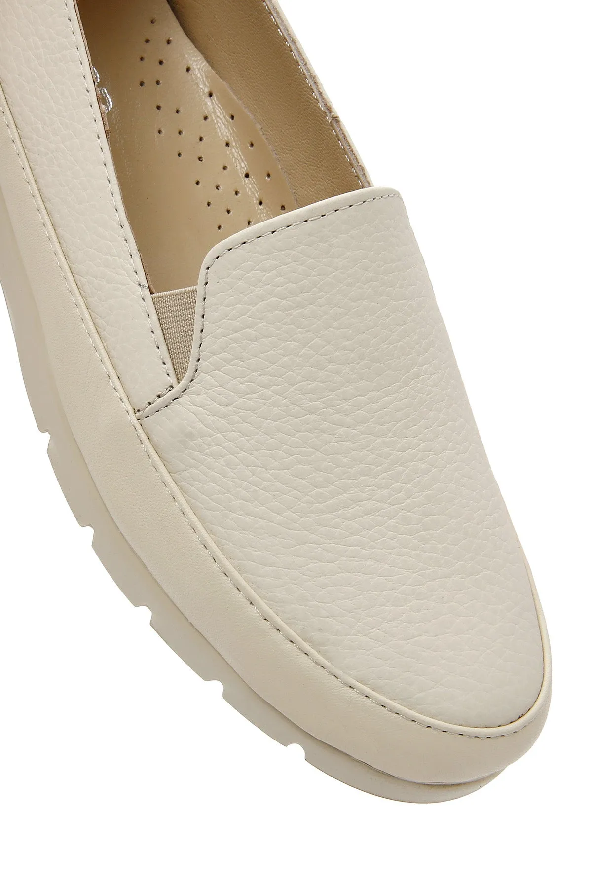 Kadın Krem Deri Comfort Loafer