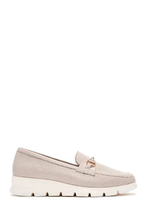 Kadın Krem Deri Comfort Loafer