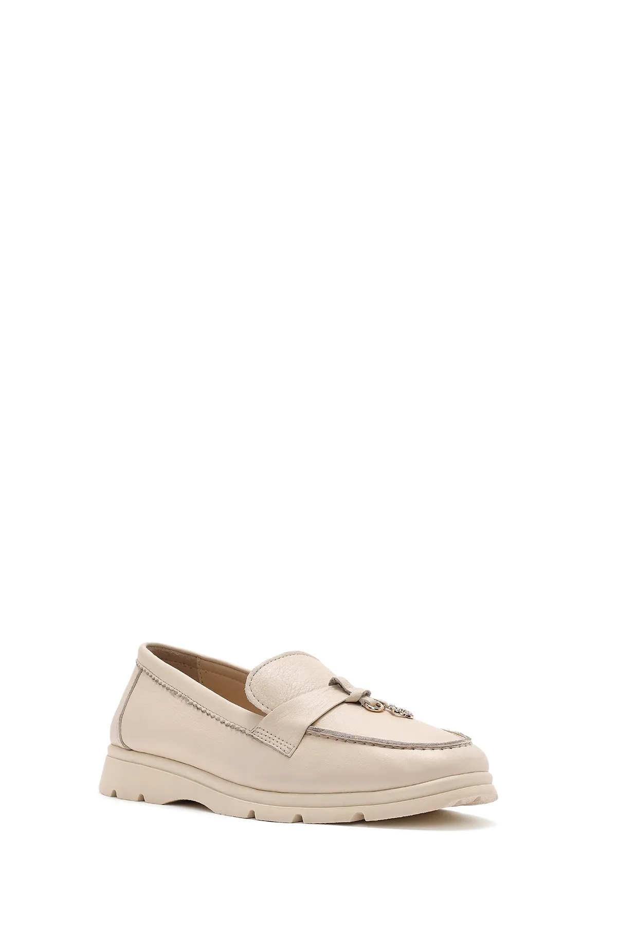 Kadın Krem Deri Comfort Loafer