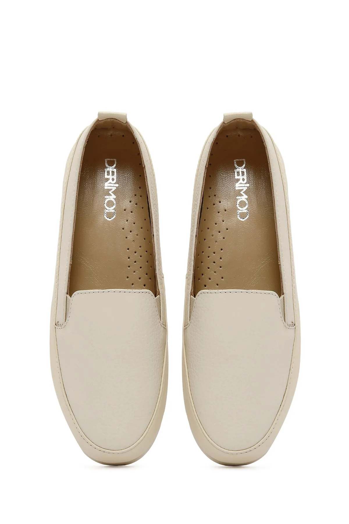 Kadın Krem Deri Comfort Loafer