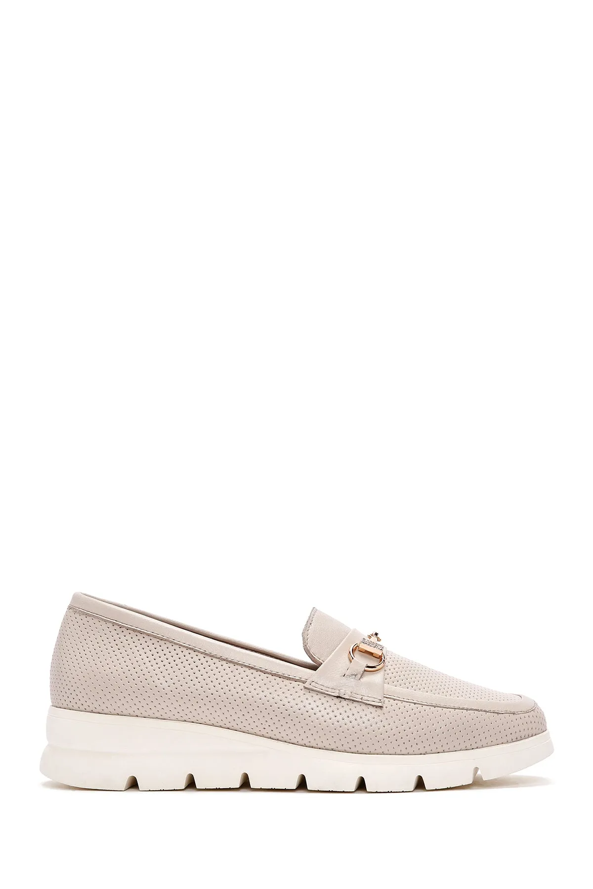 Kadın Krem Deri Comfort Loafer