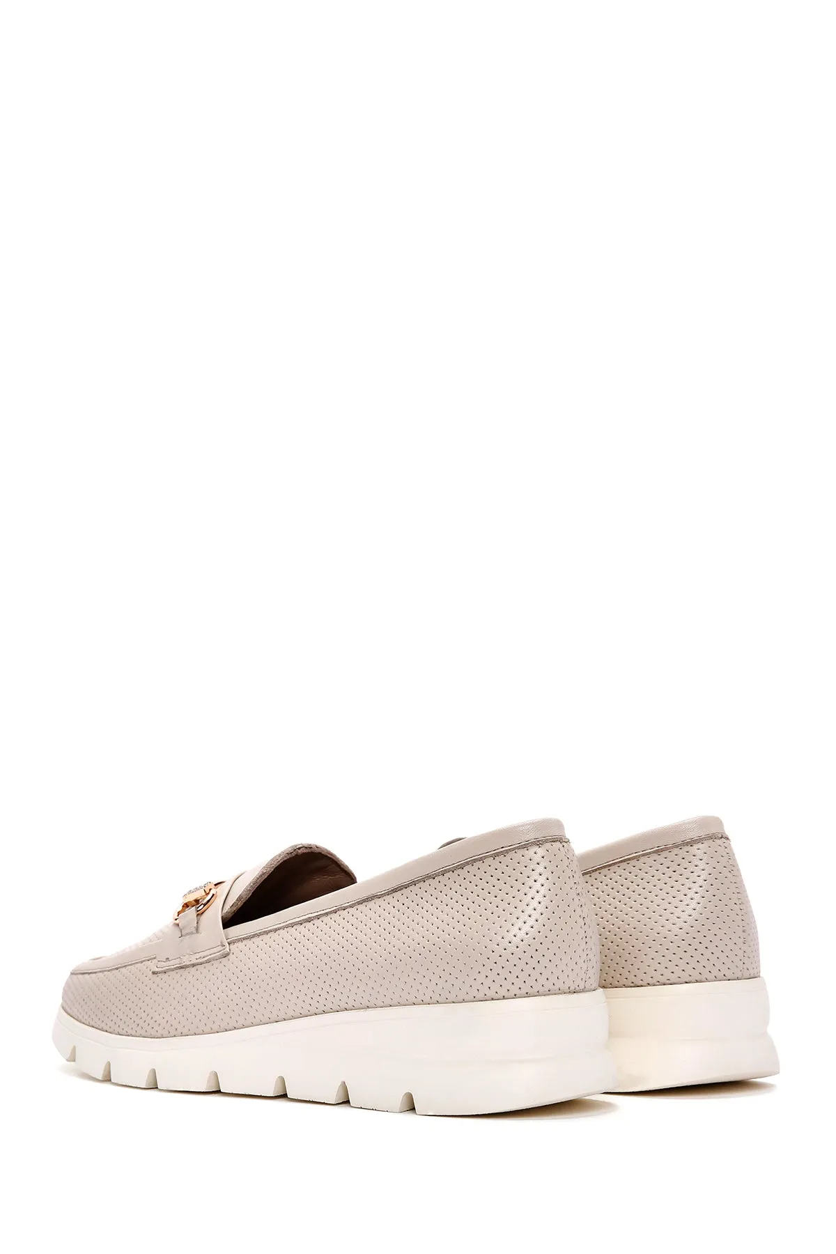 Kadın Krem Deri Comfort Loafer
