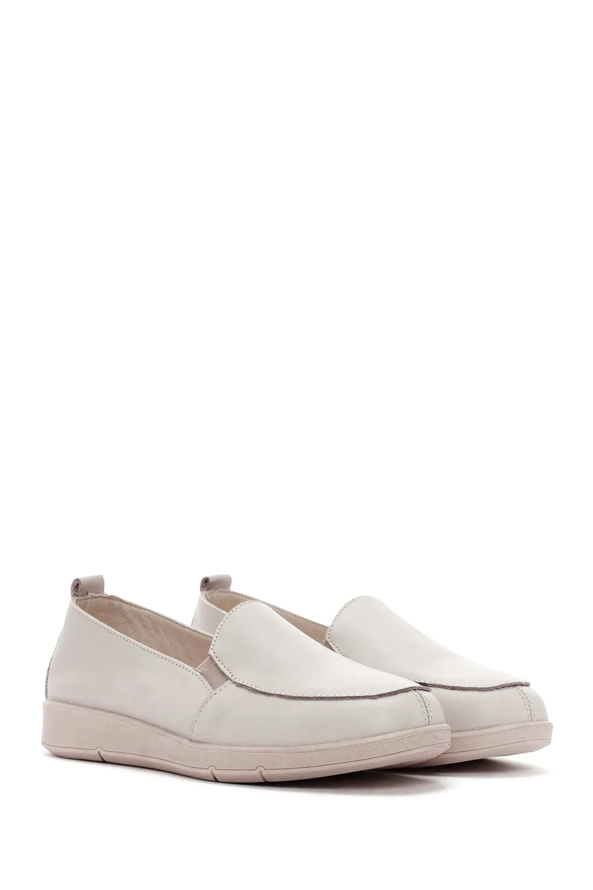 Kadın Krem Deri Comfort Loafer