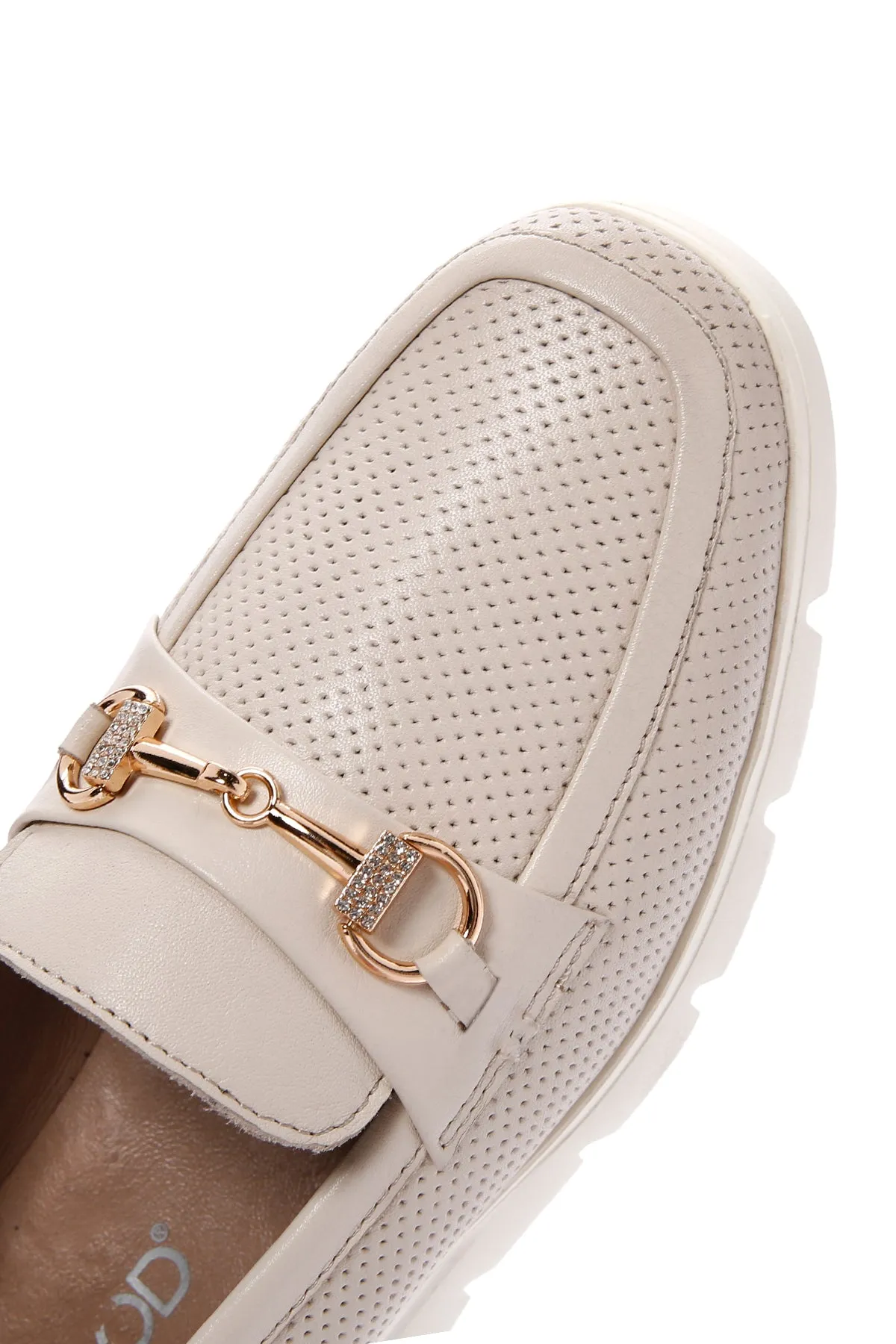 Kadın Krem Deri Comfort Loafer