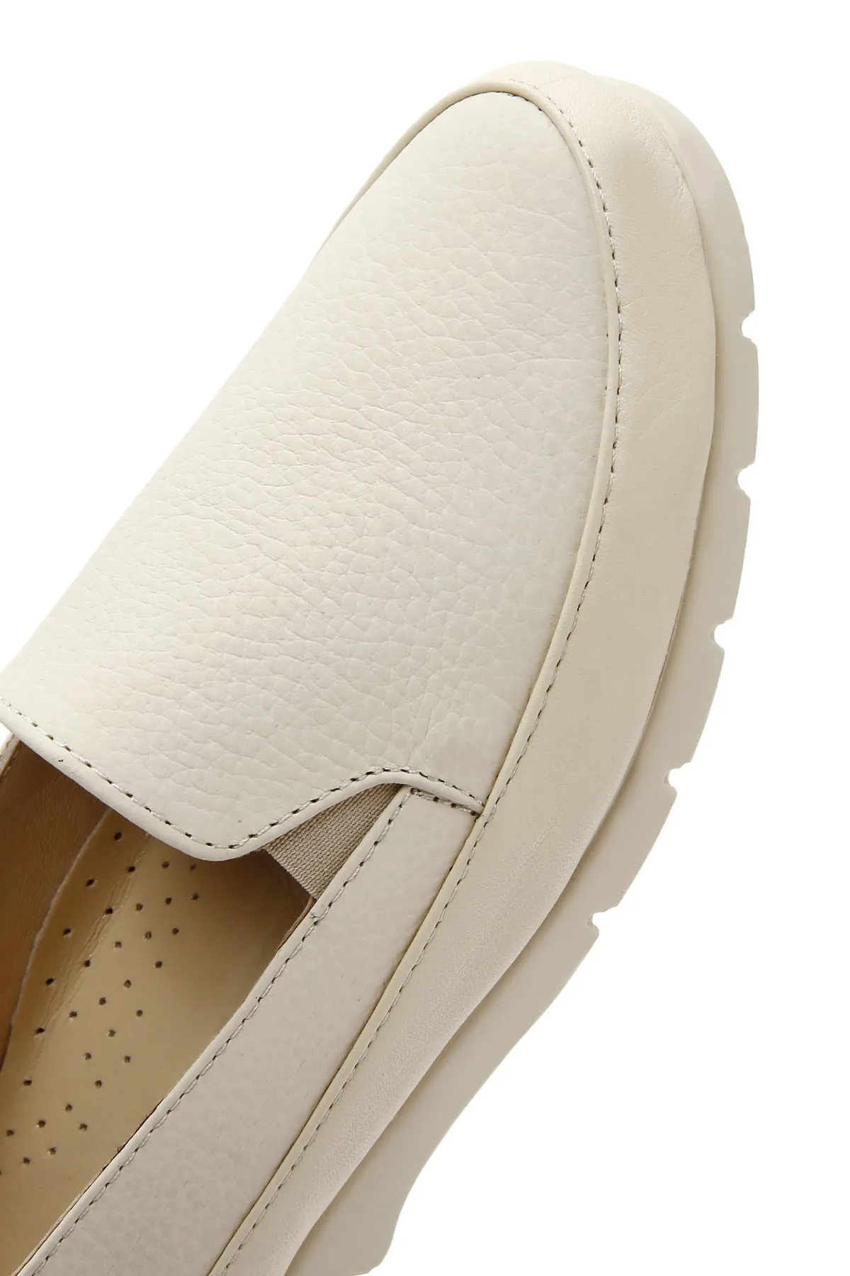 Kadın Krem Deri Comfort Loafer