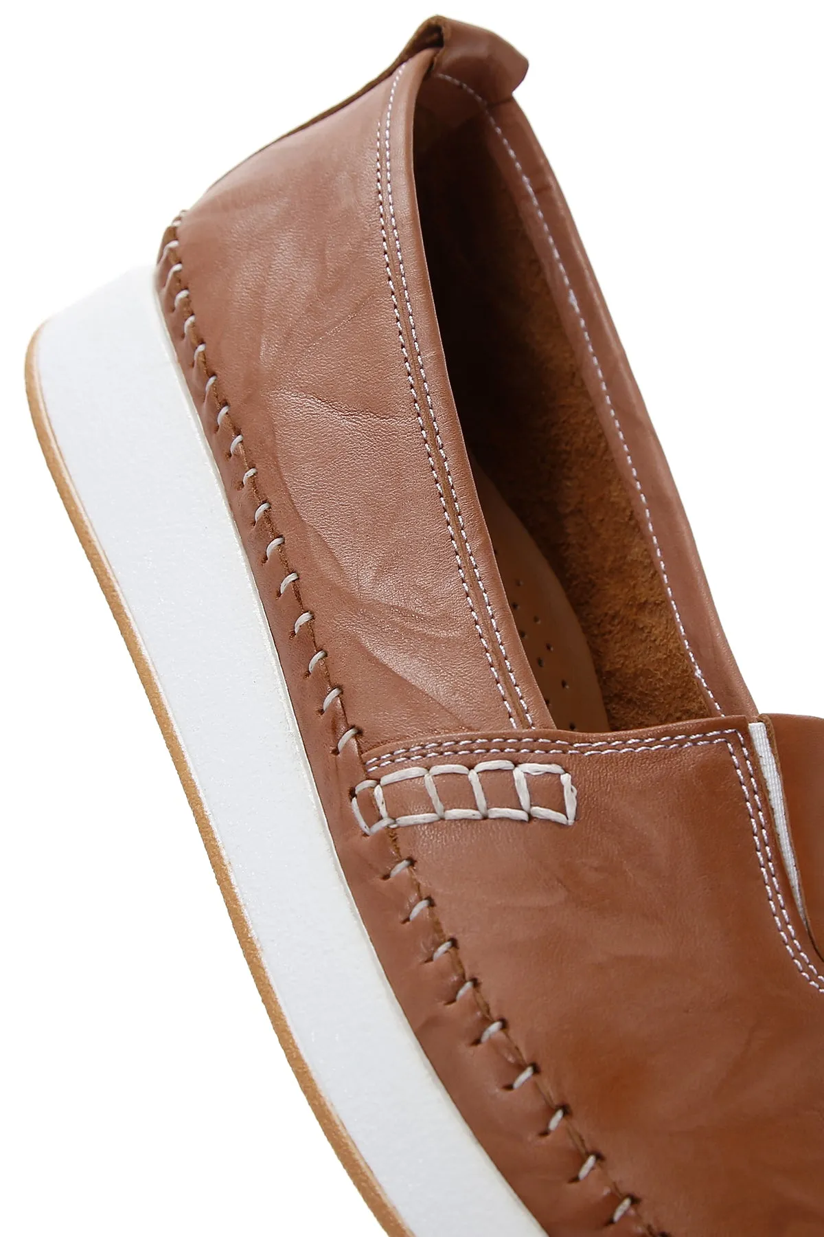 Kadın Taba Kalın Tabanlı Deri Comfort Loafer
