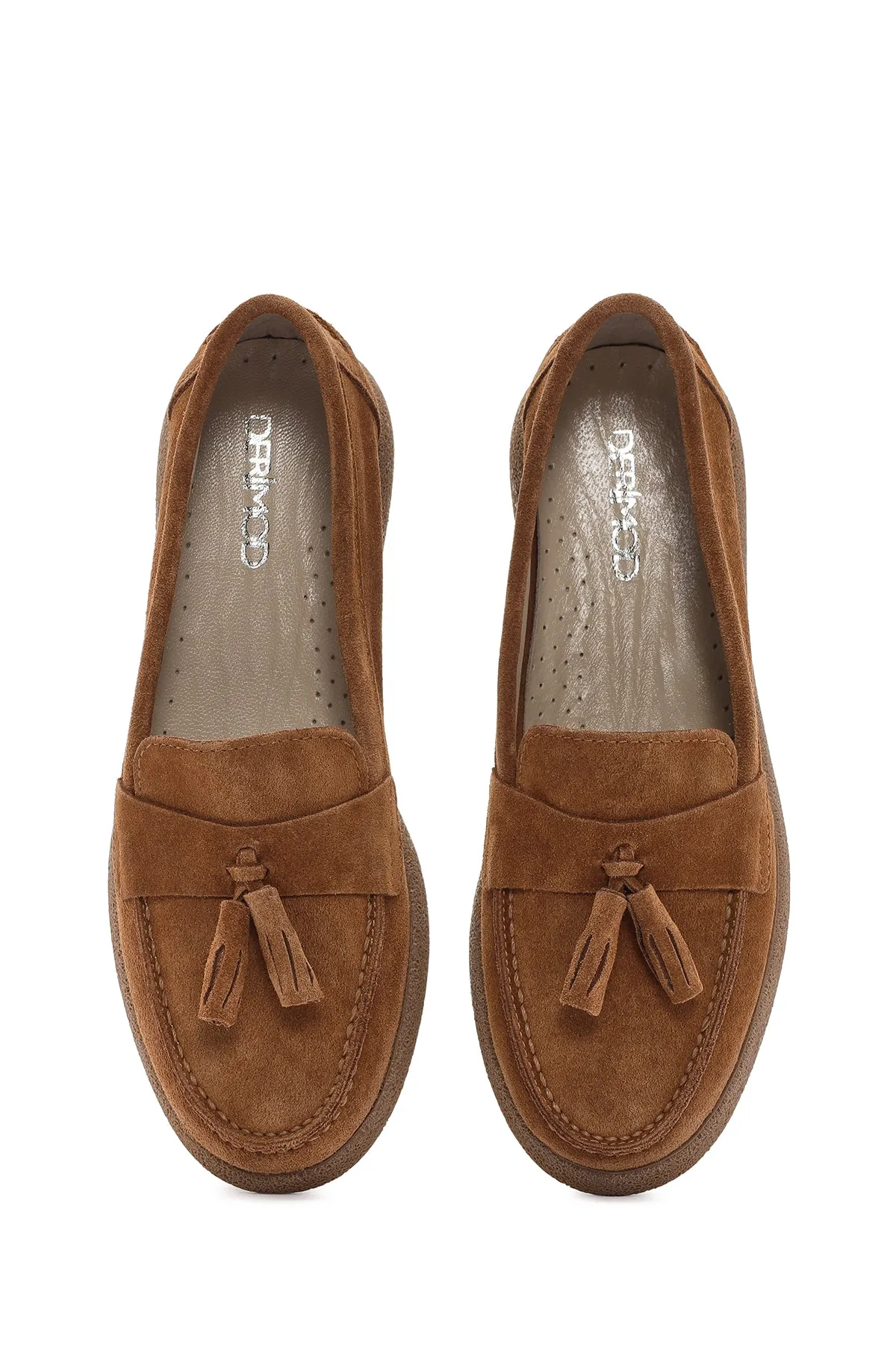 Kadın Taba Süet Deri Comfort Loafer