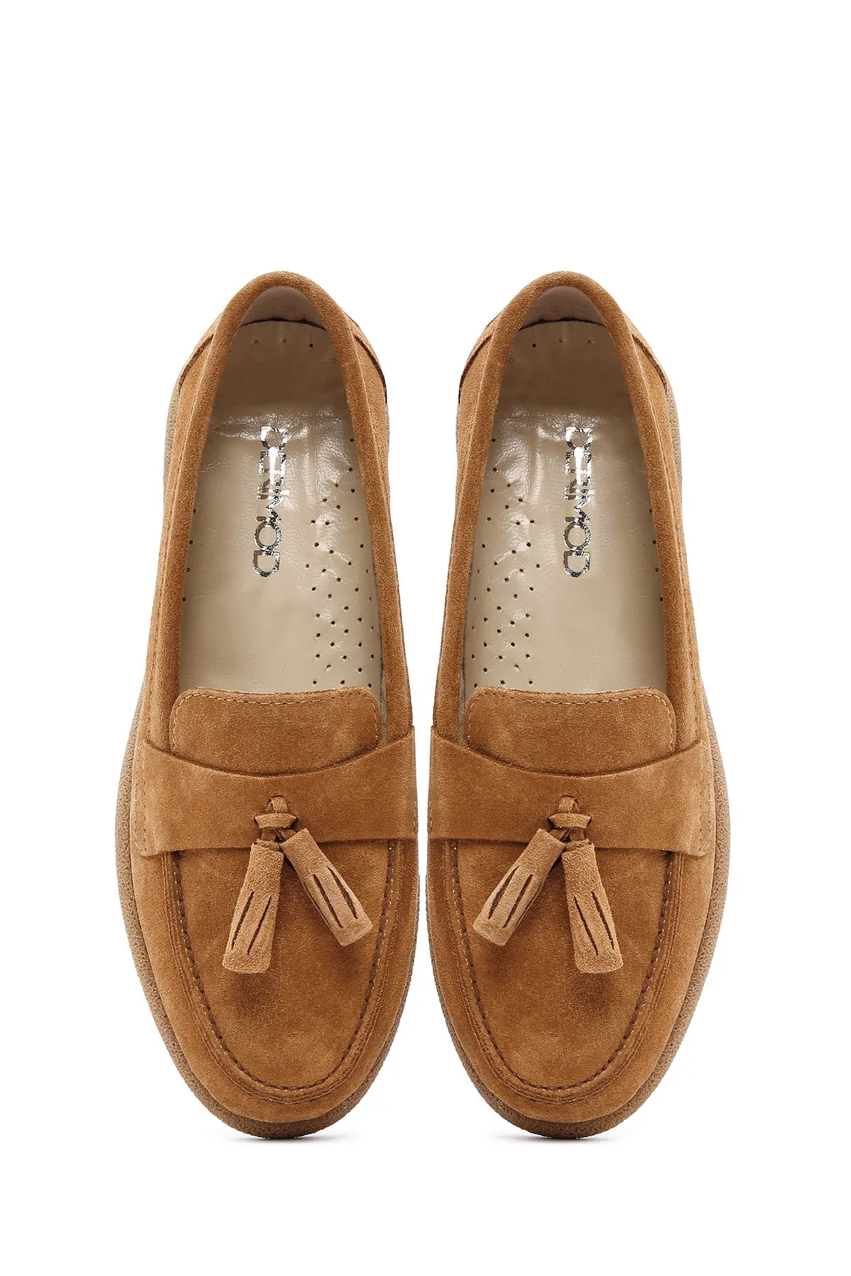 Kadın Taba Süet Deri Comfort Loafer