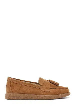 Kadın Taba Süet Deri Comfort Loafer
